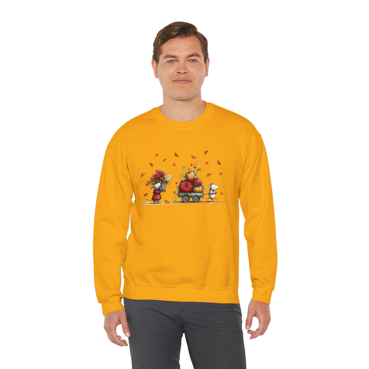Fall Pumpkin Wagon Cute Autumn Harvest Sweatshirt, Thanksgiving Fall Leaves Shirt, Watercolor Pumpkin Apple Cart, Gift for Fall Lovers