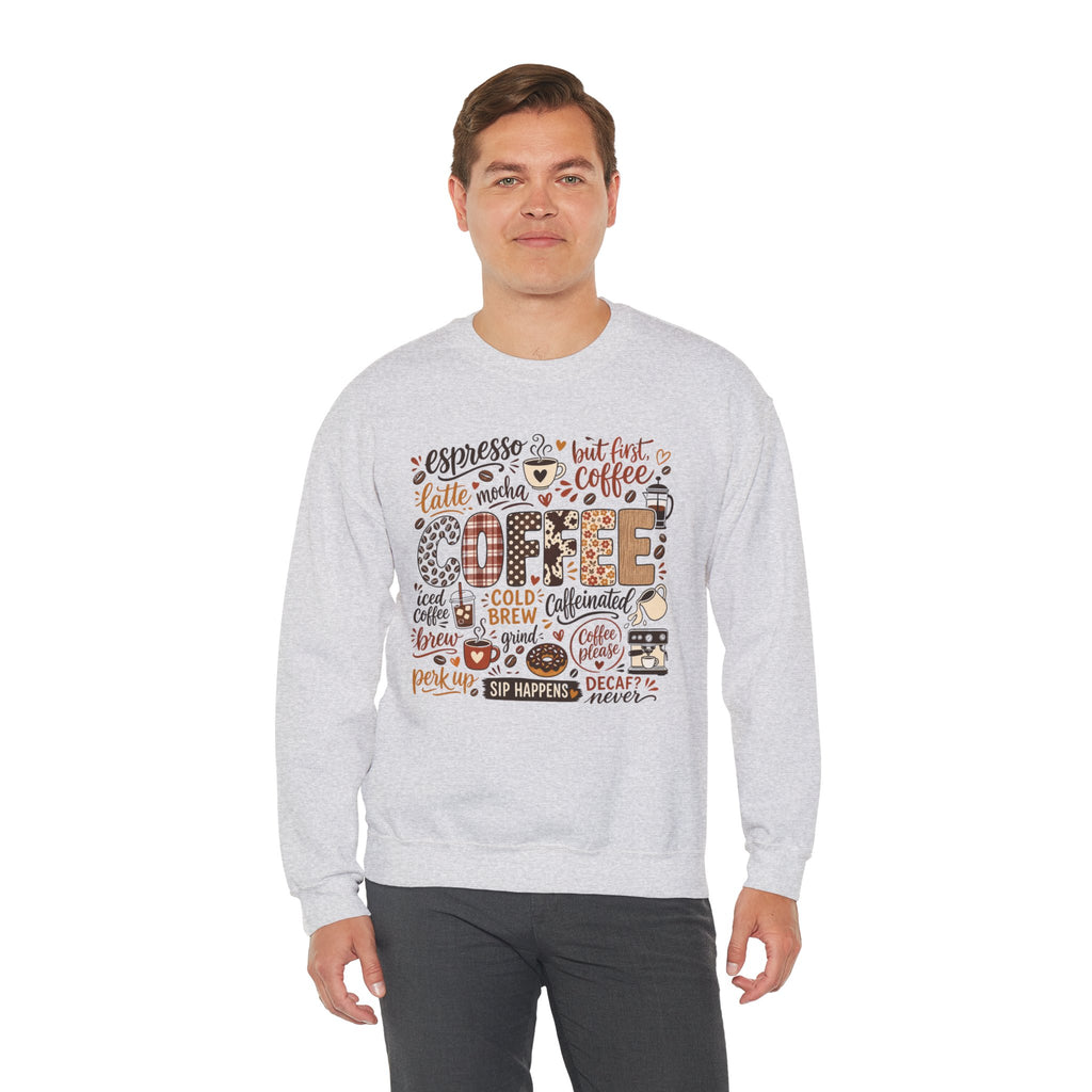 Coffee Lover Word Collage, Funny Coffee Quotes Design, Espresso Latte Mocha Iced Coffee Shirt Design, Sip Happens