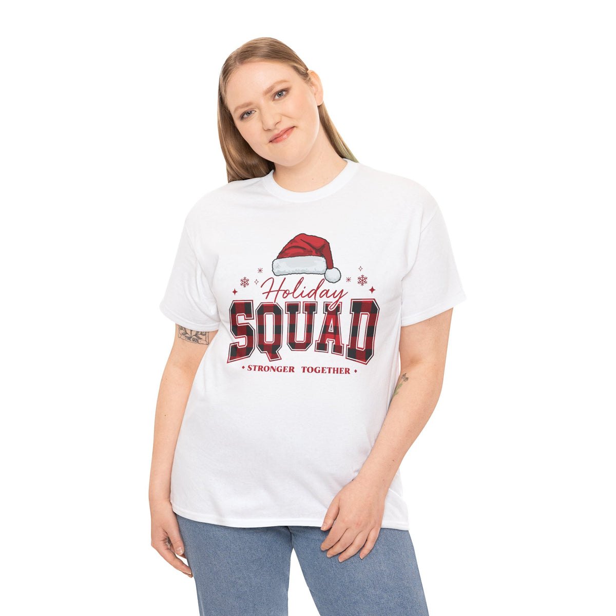 Holiday Squad Christmas Shirt | Stronger Together Tee | Santa Hat Varsity Design | Matching Family Xmas T-Shirt | Group Holiday Gift