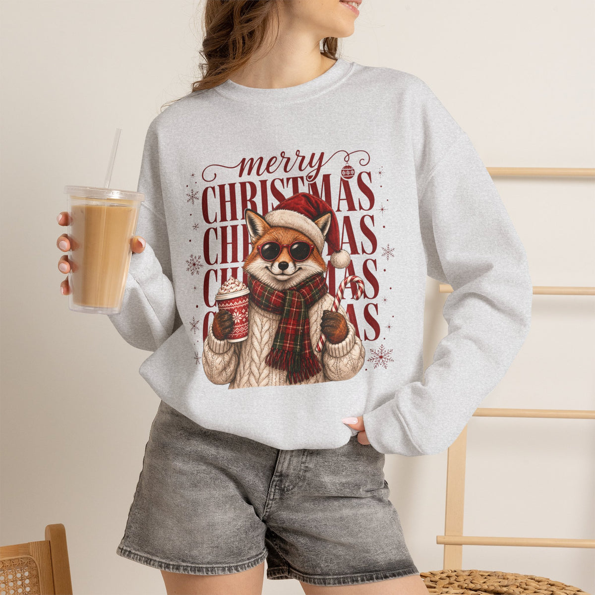 Christmas Fox Sweatshirt, Cute Fox Santa Hat Shirt, Merry Christmas Sweater, Woodland Animal Christmas Shirt, Cozy Cocoa Winter Sweatshirt