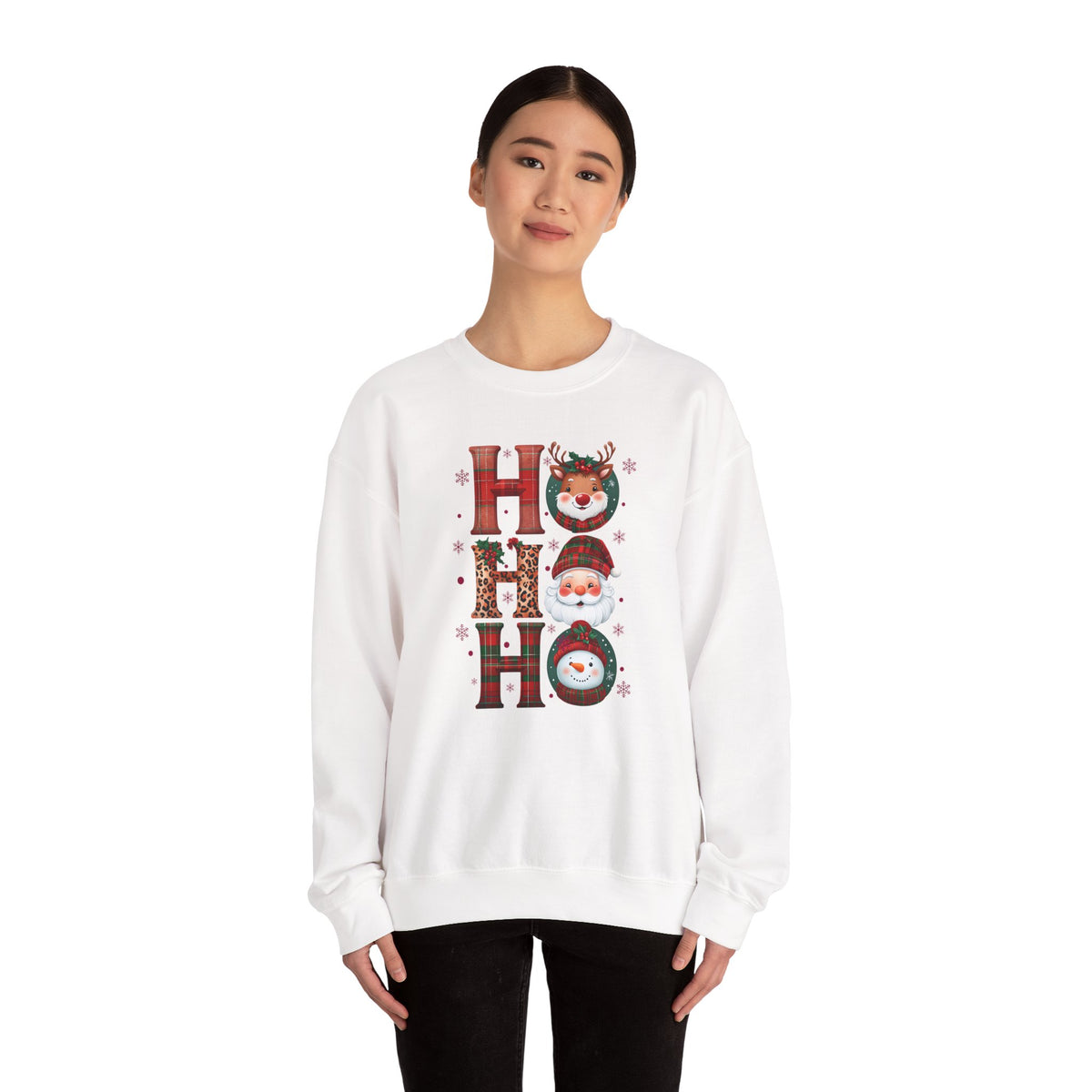 HOHOHO Christmas Characters Sweatshirt | Santa Reindeer Snowman Holiday Crewneck