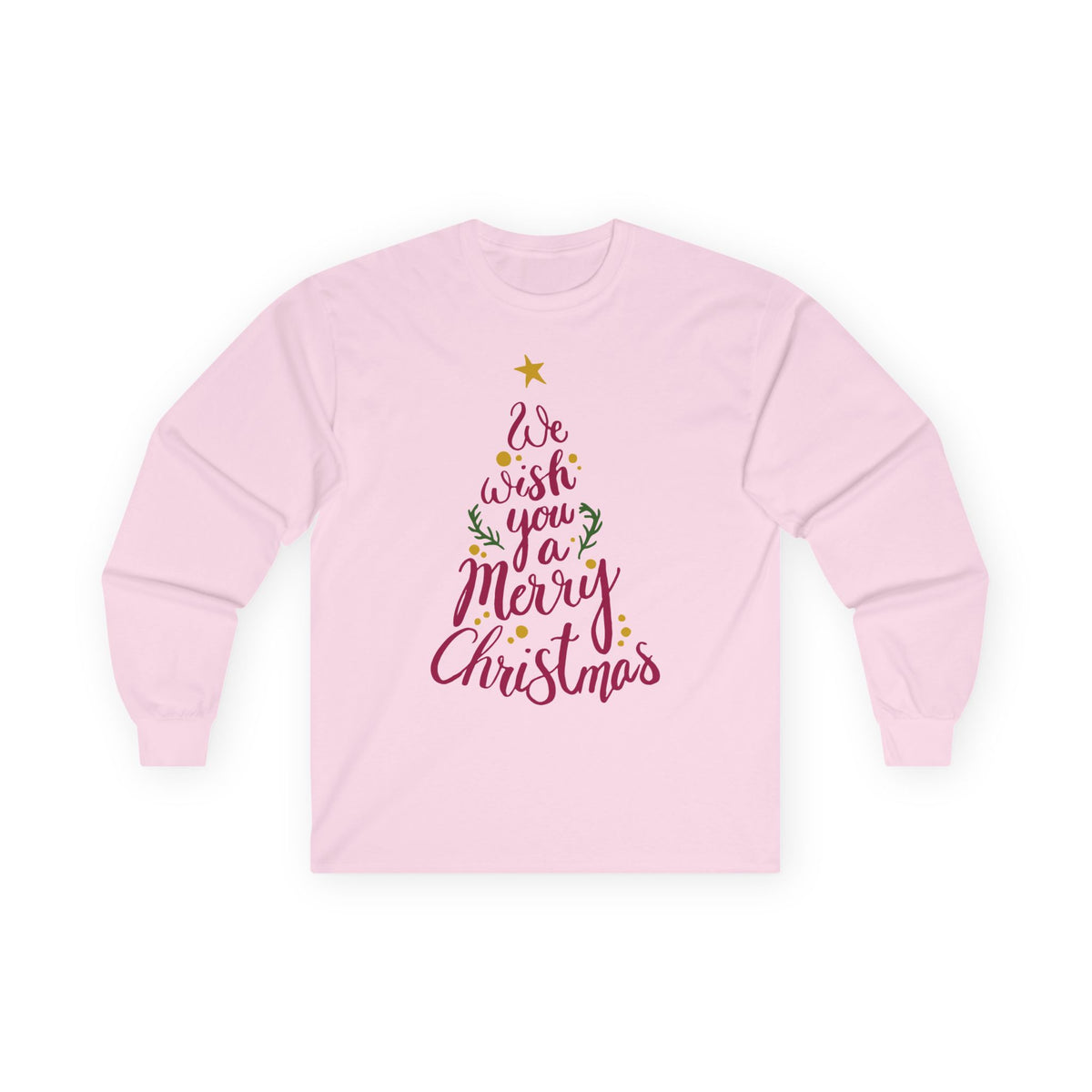 Merry Christmas Tree Script Typography Long Sleeve Tee | Holiday Holiday Shirt, Trendy Tee, Layering Tee, Work T-shirt, Unisex