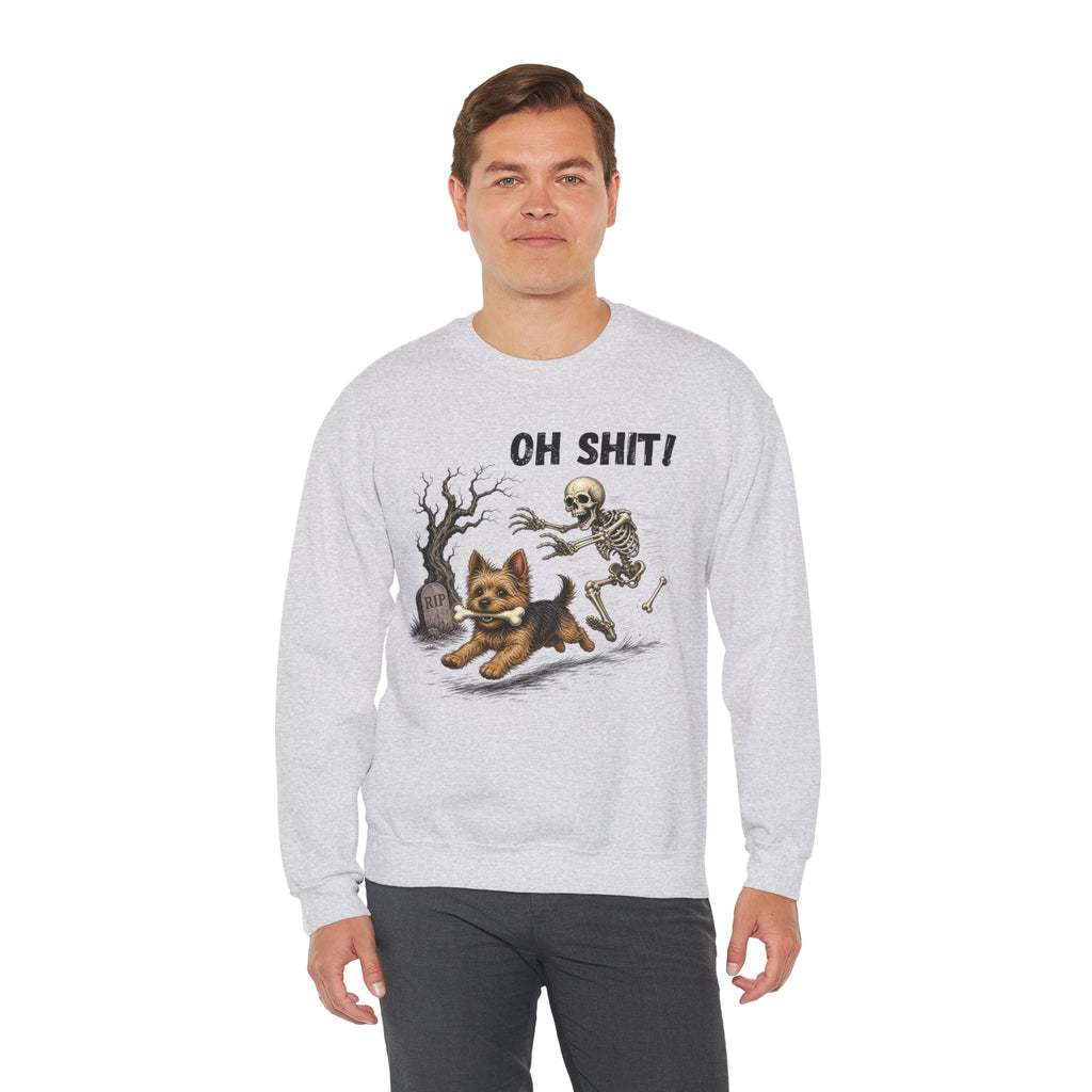 OH SHIT! Funny Skeleton Halloween Sweatshirt, Yorkie Terrier Dog Lover Shirt, Funny Fall Sweatshirt, Halloween Dog Mom Gift, Trick Treat