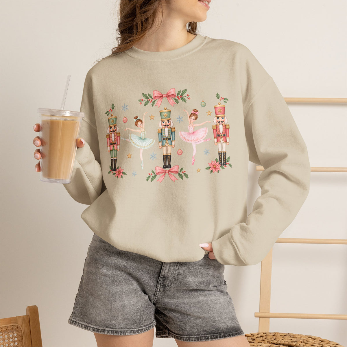 Pastel Nutcracker Sweatshirt, Ballerina Christmas Shirt, Pink Nutcracker Crewneck, Cute Holiday Sweater, Girly Christmas Gift for Her