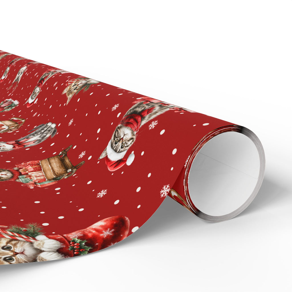 Christmas Cat Wrapping Paper, Red Kitten Gift Wrap, Cute Cat Lover Holiday Wrap, Vintage Christmas Kitty Wrapping Paper