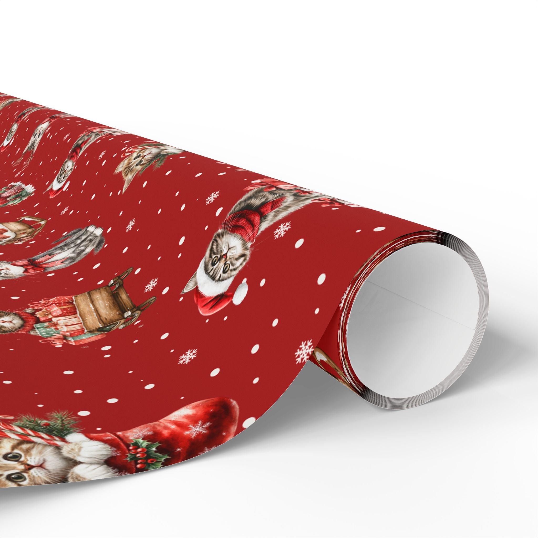 Christmas Cat Wrapping Paper, Red Kitten Gift Wrap, Cute Cat Lover Holiday Wrap, Vintage Christmas Kitty Wrapping Paper