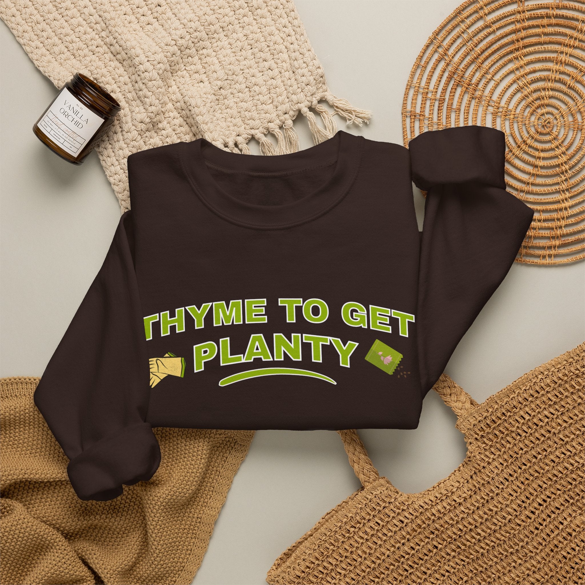 Thyme To Get Planty Sweatshirt, Funny Herb Pun Crewneck, Plant Lover Gift, Gardening Sweatshirt, Green Thumb Shirt, Sand Unisex Sweatshir