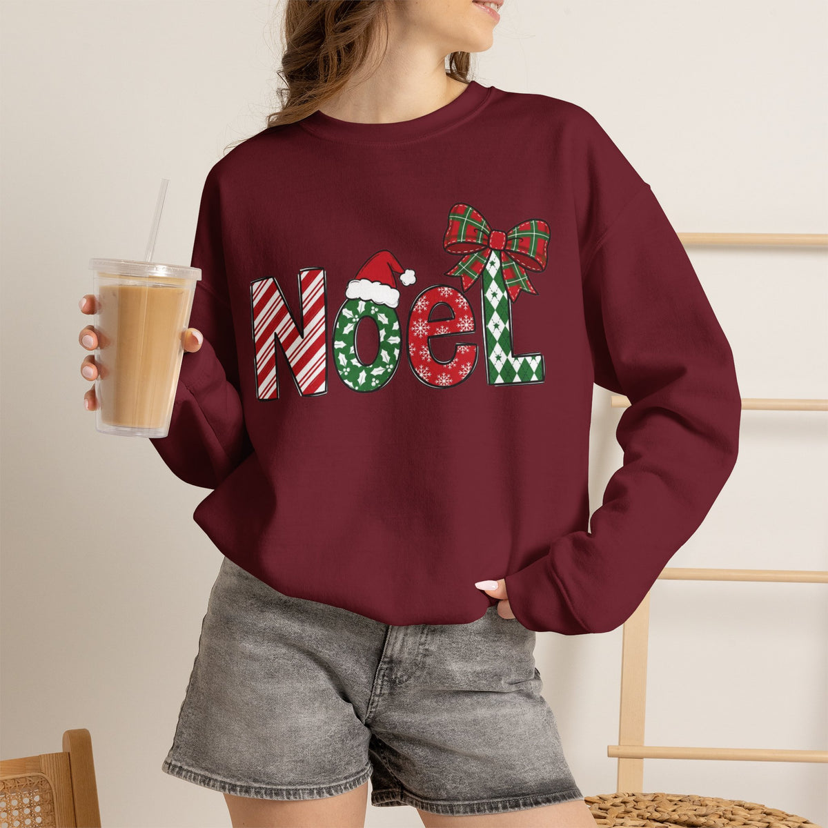 Noel Christmas Sweatshirt, Retro Christmas Sweatshirt, Noel Sweater, Christmas Bow Sweatshirt, Plaid Santa Hat Shirt, Holiday Gift for Her