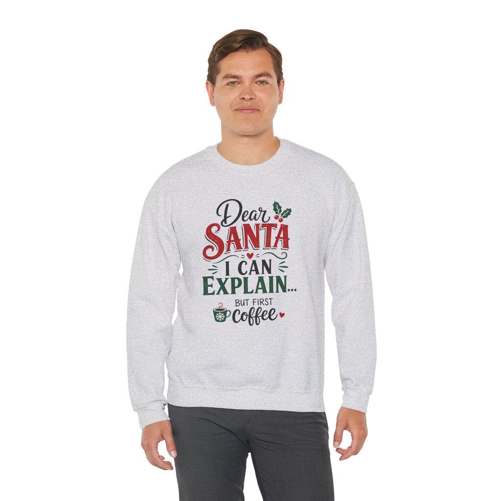 Dear Santa I Can Explain Sweatshirt, Funny Coffee Lover Christmas Shirt, Cute Holiday Crewneck, Sarcastic Xmas Coffee Gift for Her Women
