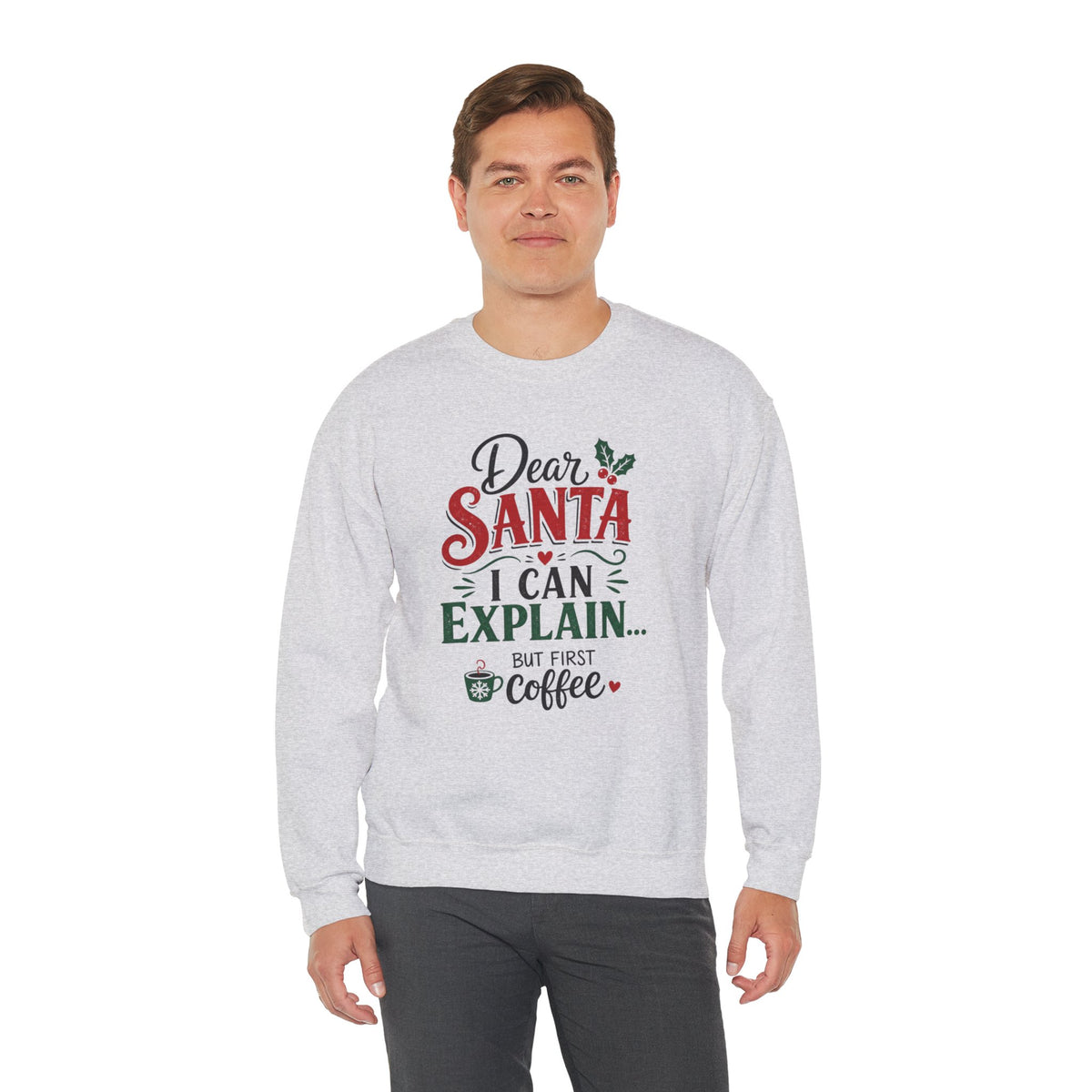 Dear Santa I Can Explain Sweatshirt, Funny Coffee Lover Christmas Shirt, Cute Holiday Crewneck, Sarcastic Xmas Coffee Gift for Her Women
