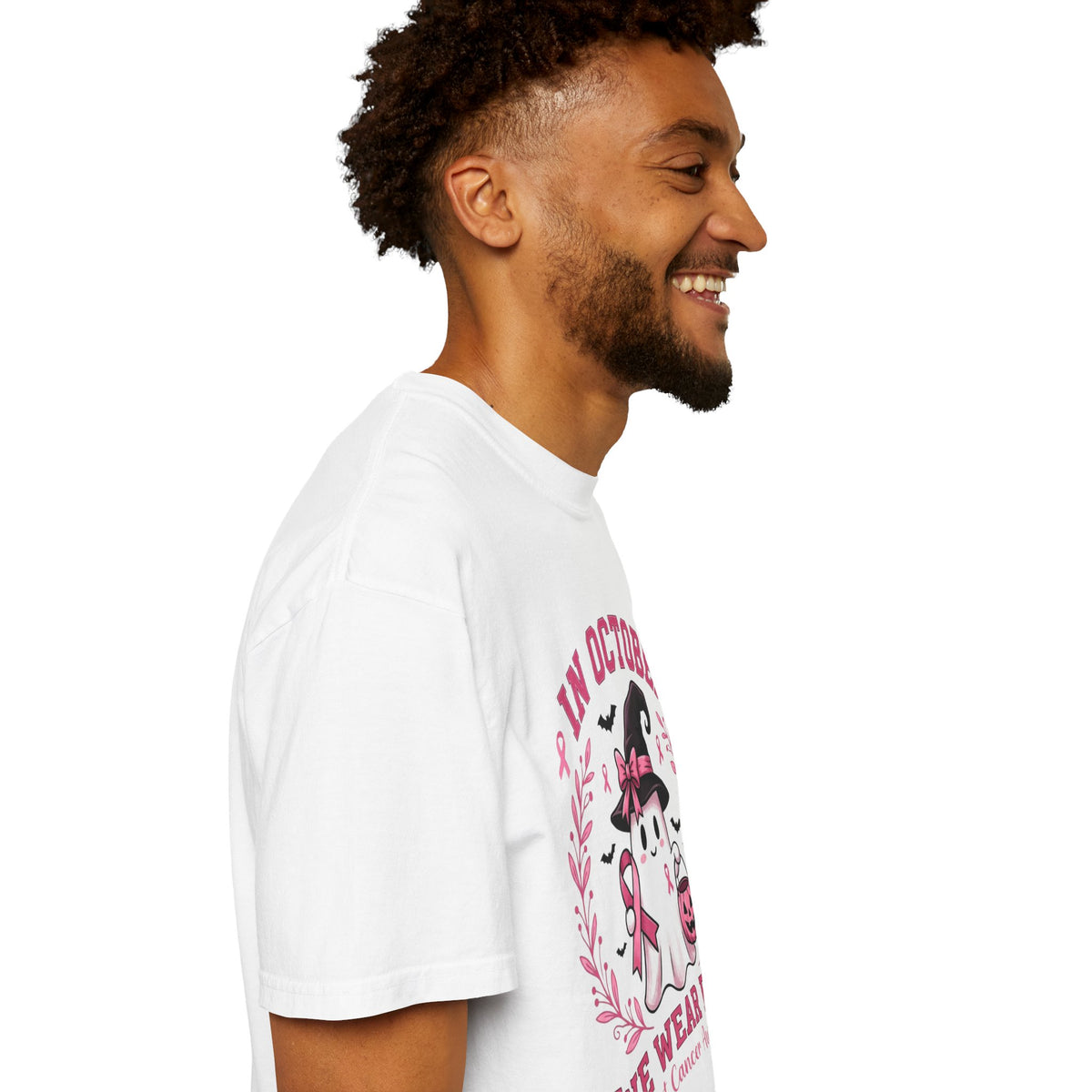 In October We Wear Pink Shirt, Breast Cancer Awareness Ghost Tee, Halloween Pink Ribbon Shirt, Cute Ghost Pumpkin Support Survivor Gift