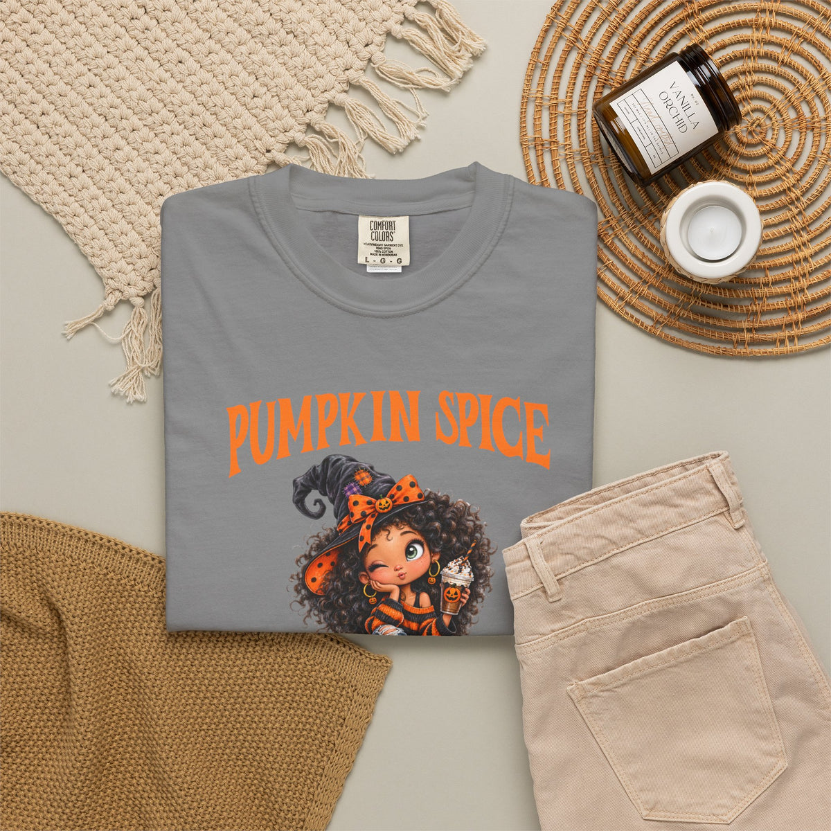 Pumpkin Comfort Colors Spice and Everything Nice T-Shirt, Cute Halloween and Fall Crewneck Trendy T-Shirt, Autumn Coffee Fall Shirt Gift