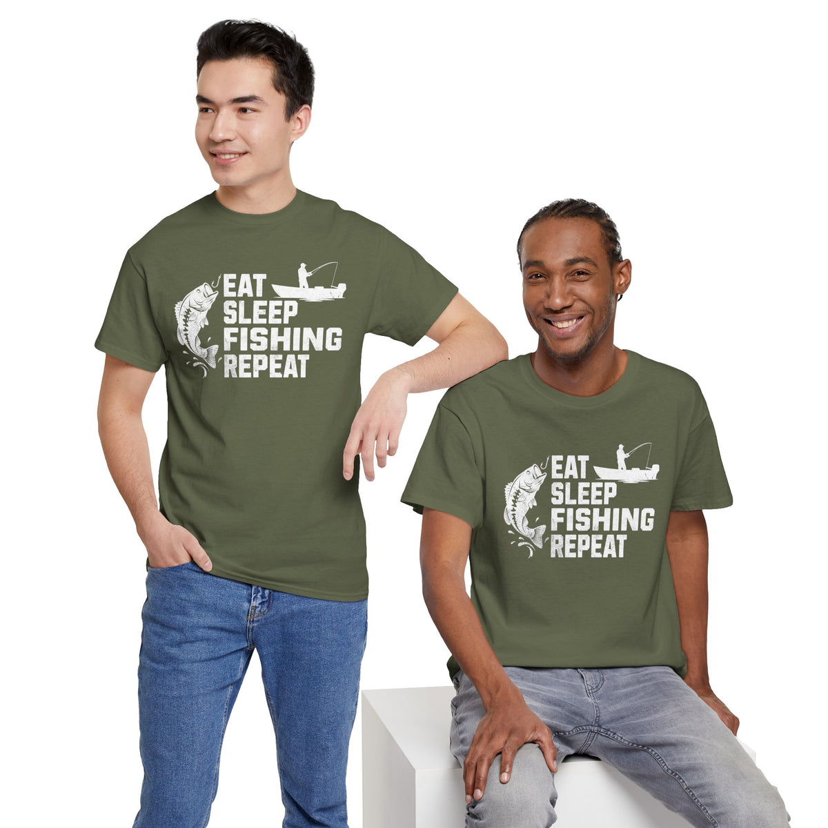 Eat Sleep Fishing Repeat Tee | Fishing Shirt, Bass Angler Graphic, Vintage Style Grunge T-Shirt, Fishing Lover Tee, Unisex, Men's T-Shirt