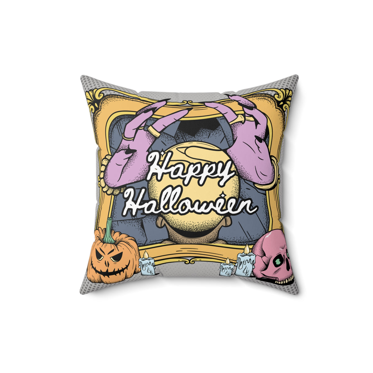 Happy Halloween Pillow, Crystal Ball Fortune Teller Decor, Skeleton Hands Jack O Lantern Pillow, Gothic Halloween Throw Pillow