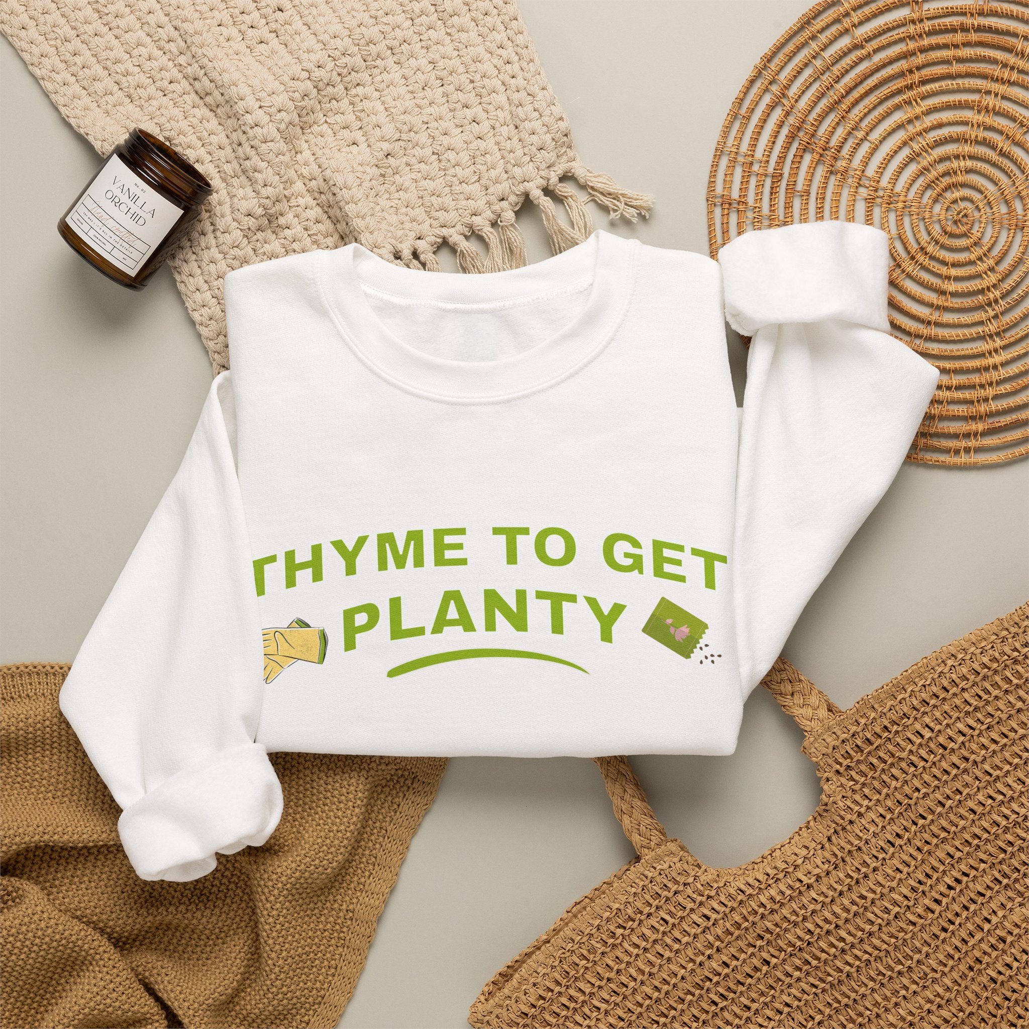 Thyme To Get Planty Sweatshirt, Funny Herb Pun Crewneck, Plant Lover Gift, Gardening Sweatshirt, Green Thumb Shirt, Sand Unisex Sweatshir