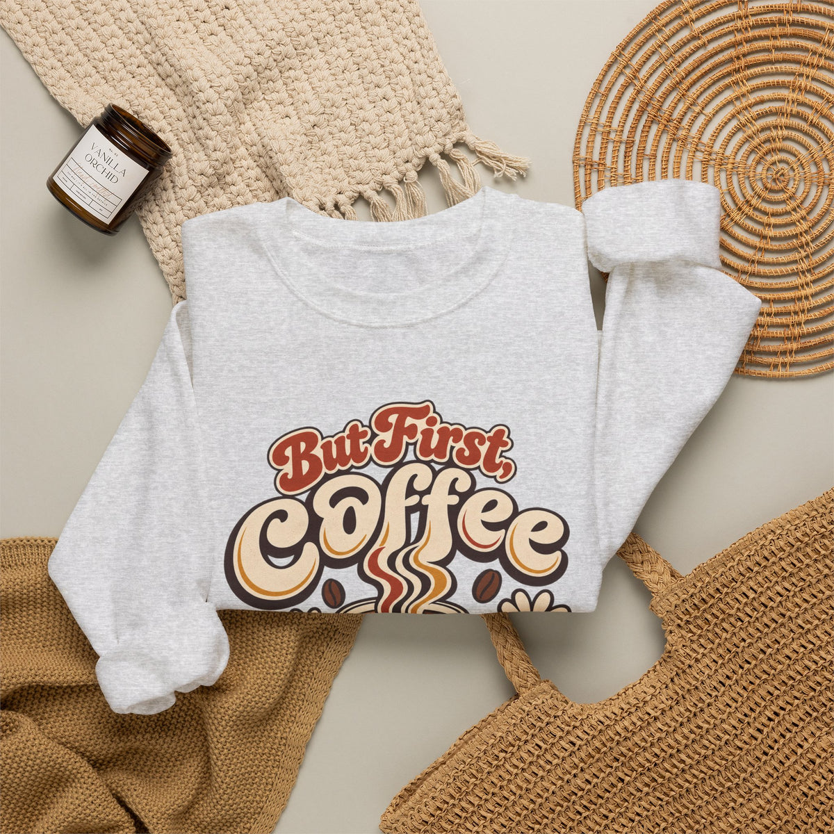 But First Coffee Shirt, Retro Checkered Mug Daisy Sweatshirt, Groovy Coffee Lover Tee, Trendy Coffee Shirt, Retro Floral Coffee Gift Shirt