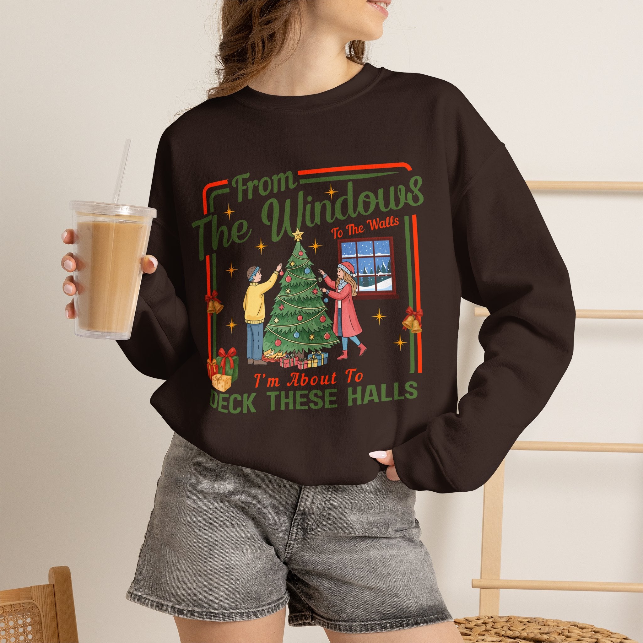 From The Windows To The Walls Christmas Sweatshirt, Deck These Halls Retro Xmas Tree Shirt, Funny Holiday Sweater, Christmas Gift for Her