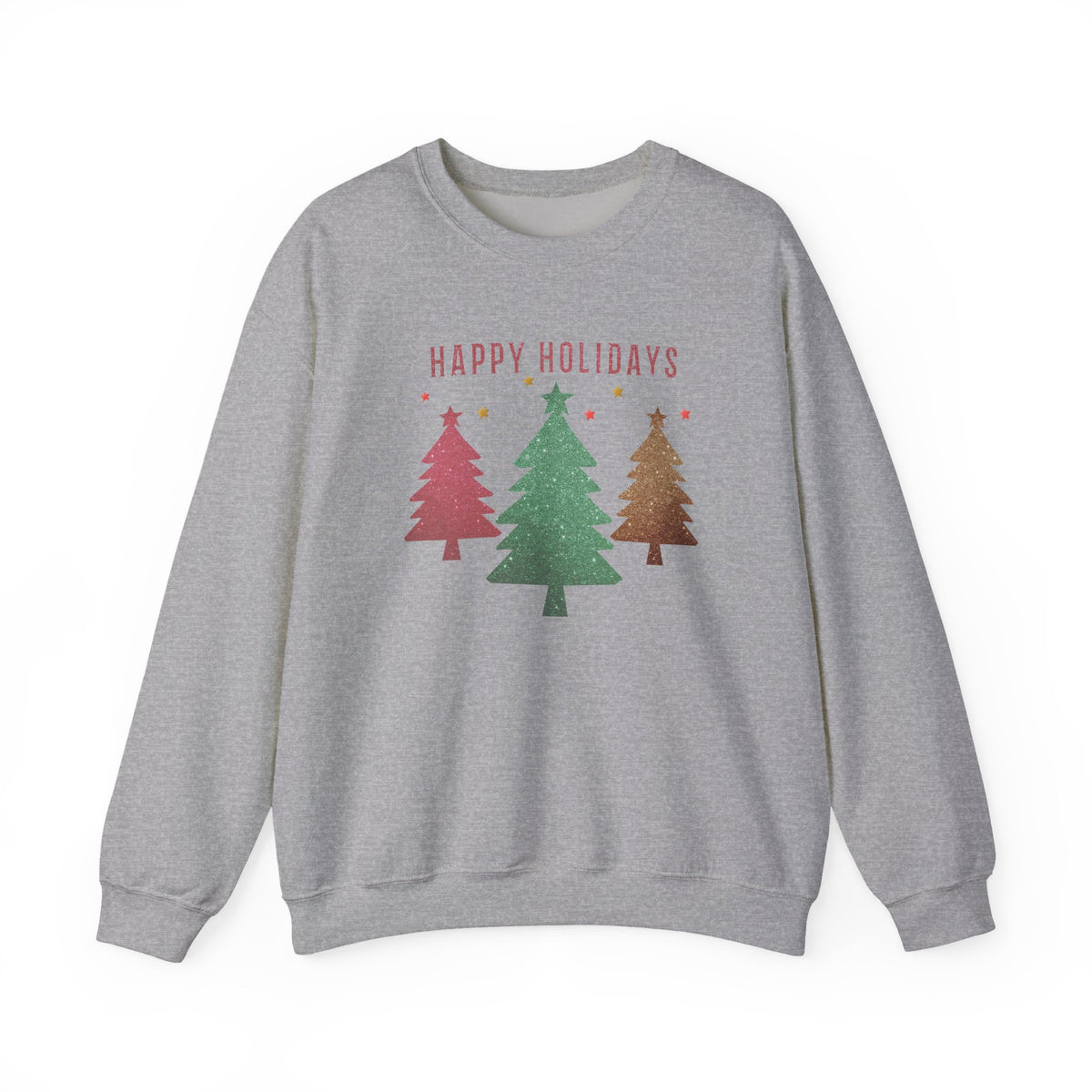 Happy Holidays Evergreen Trees Crewneck Sweatshirt | Christmas Holiday Sweatshirt, Unisex, Casual, Lounge Wear, Glitter Holiday, Trendy