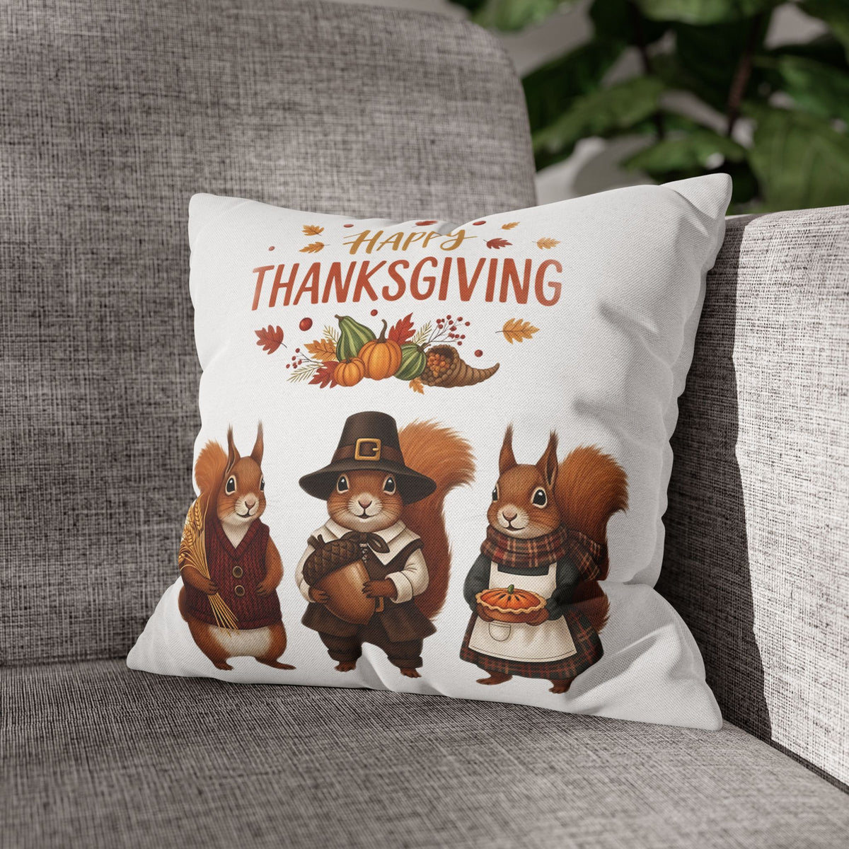 Thanksgiving Squirrel Pillowcase, Fall Decor, Thanksgiving Home Accents, Seasonal Pillow Cover, Cozy Autumn Gift