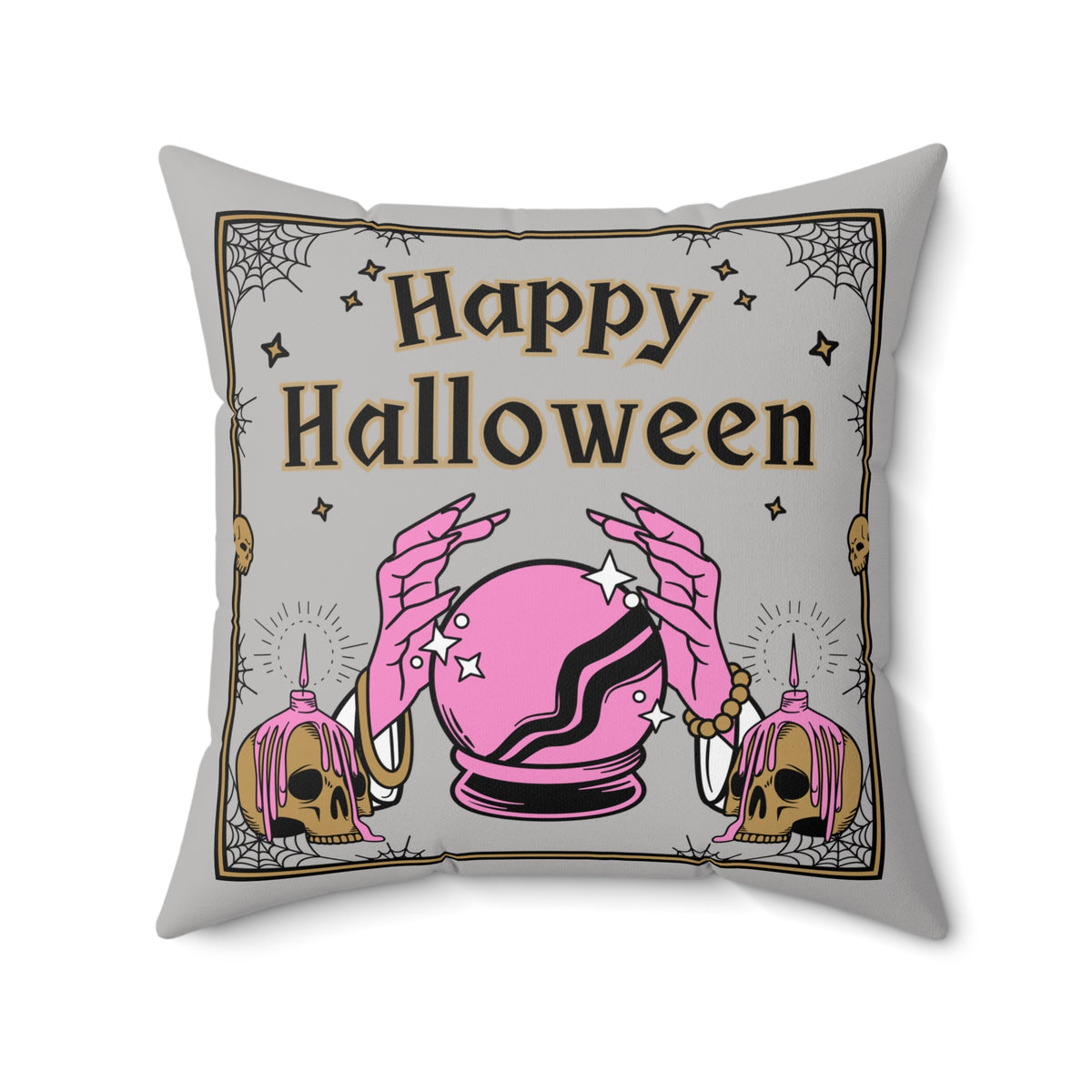 Happy Halloween Pillow Cover, Crystal Ball Fortune Teller Pillow, Skull Witch Hands Decor, Gothic Halloween Throw Pillow Gift