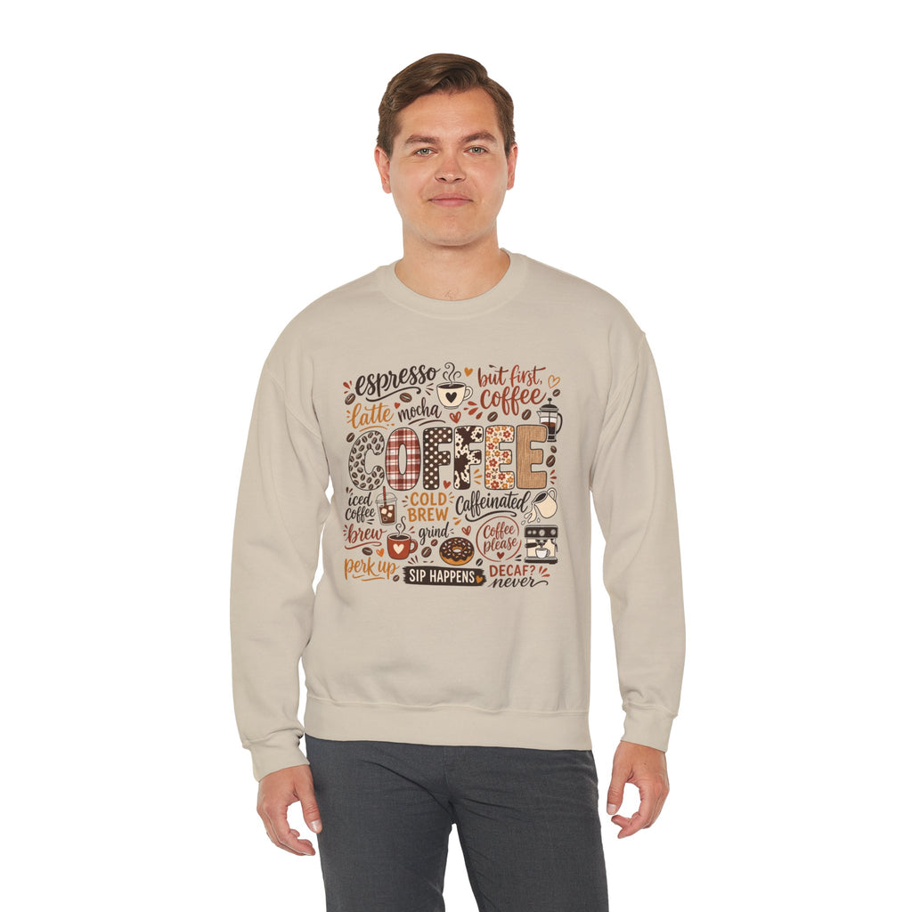 Coffee Lover Word Collage, Funny Coffee Quotes Design, Espresso Latte Mocha Iced Coffee Shirt Design, Sip Happens