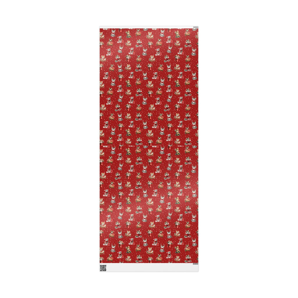 Christmas Cat Wrapping Paper, Red Kitten Gift Wrap, Cute Cat Lover Holiday Wrap, Vintage Christmas Kitty Wrapping Paper