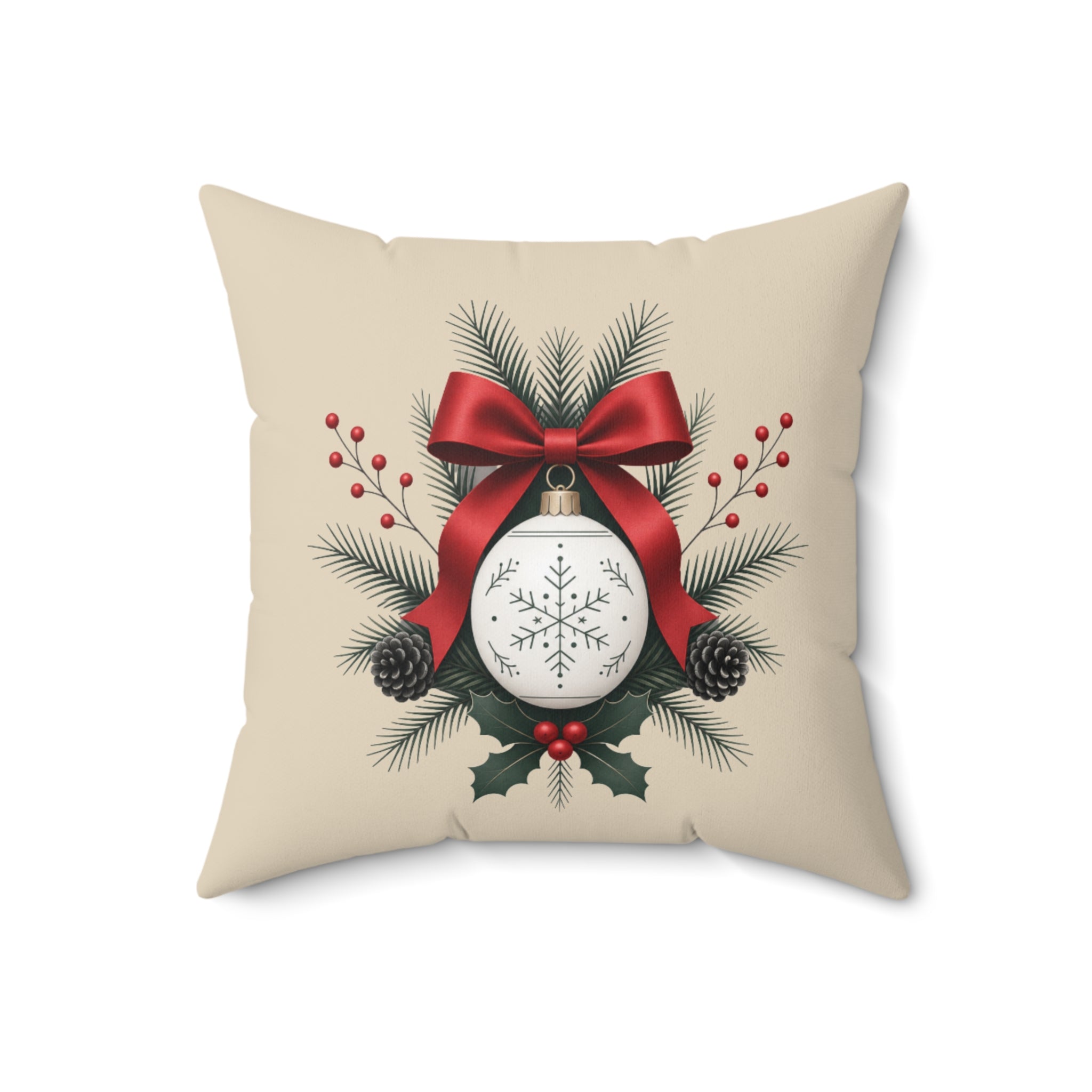 Christmas Ornament Wreath Pillow | Square Throw Pillow, Holiday Decor