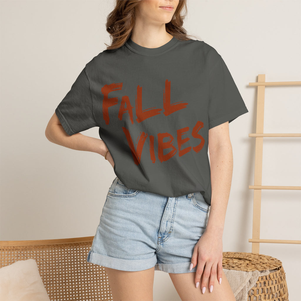 Fall Vibes T-Shirt Women Autumn Tee Brush Stroke Letters Pumpkin Season Fall Graphic Shirt Oversized Fall Top Gift Her, Casual Fall T-Shirt
