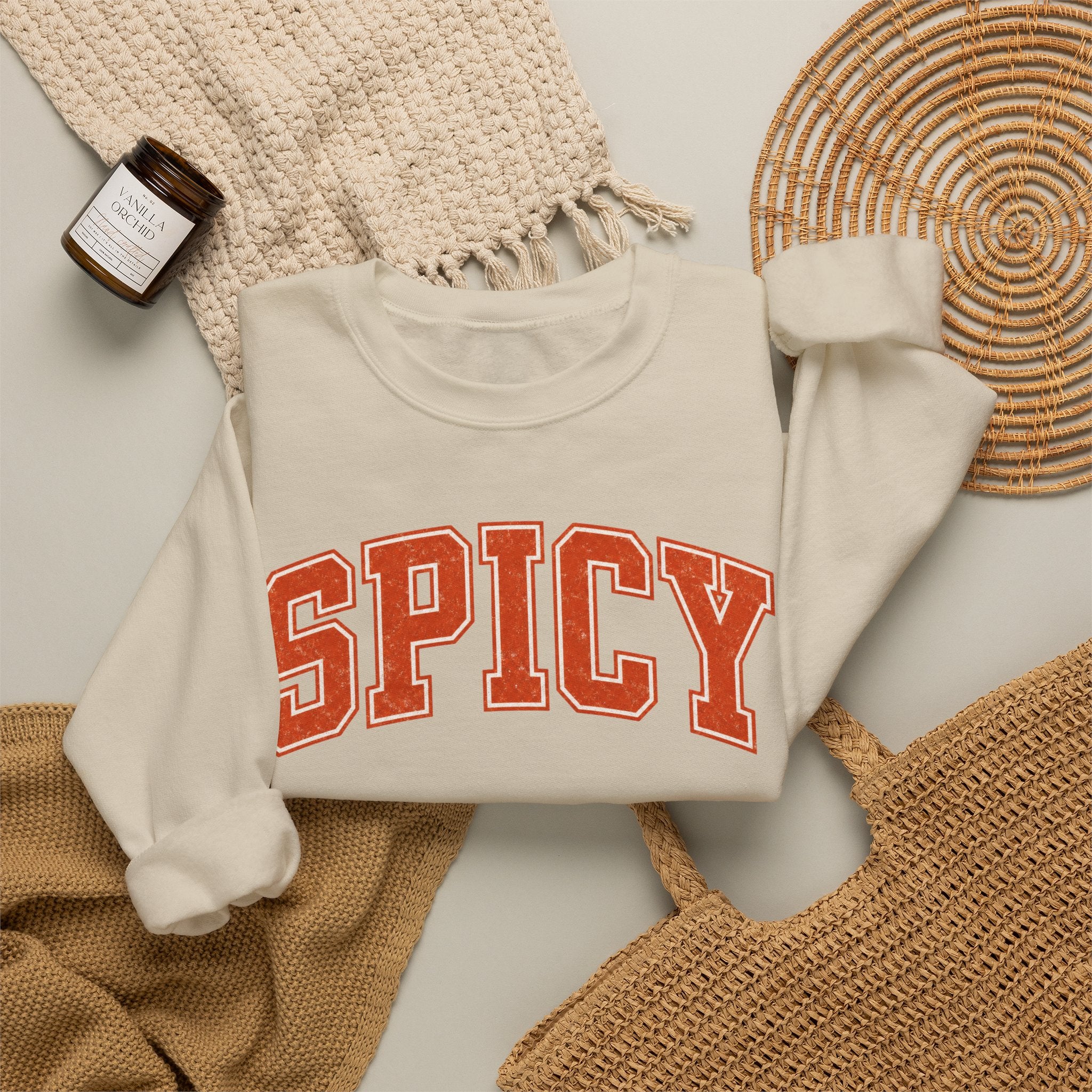 Spicy Varsity Letter Sweatshirt, Funny Collegiate Crewneck, Sarcastic Women's Sweatshirt, Trendy Oversized Fall Pullover, Sassy Gift Idea