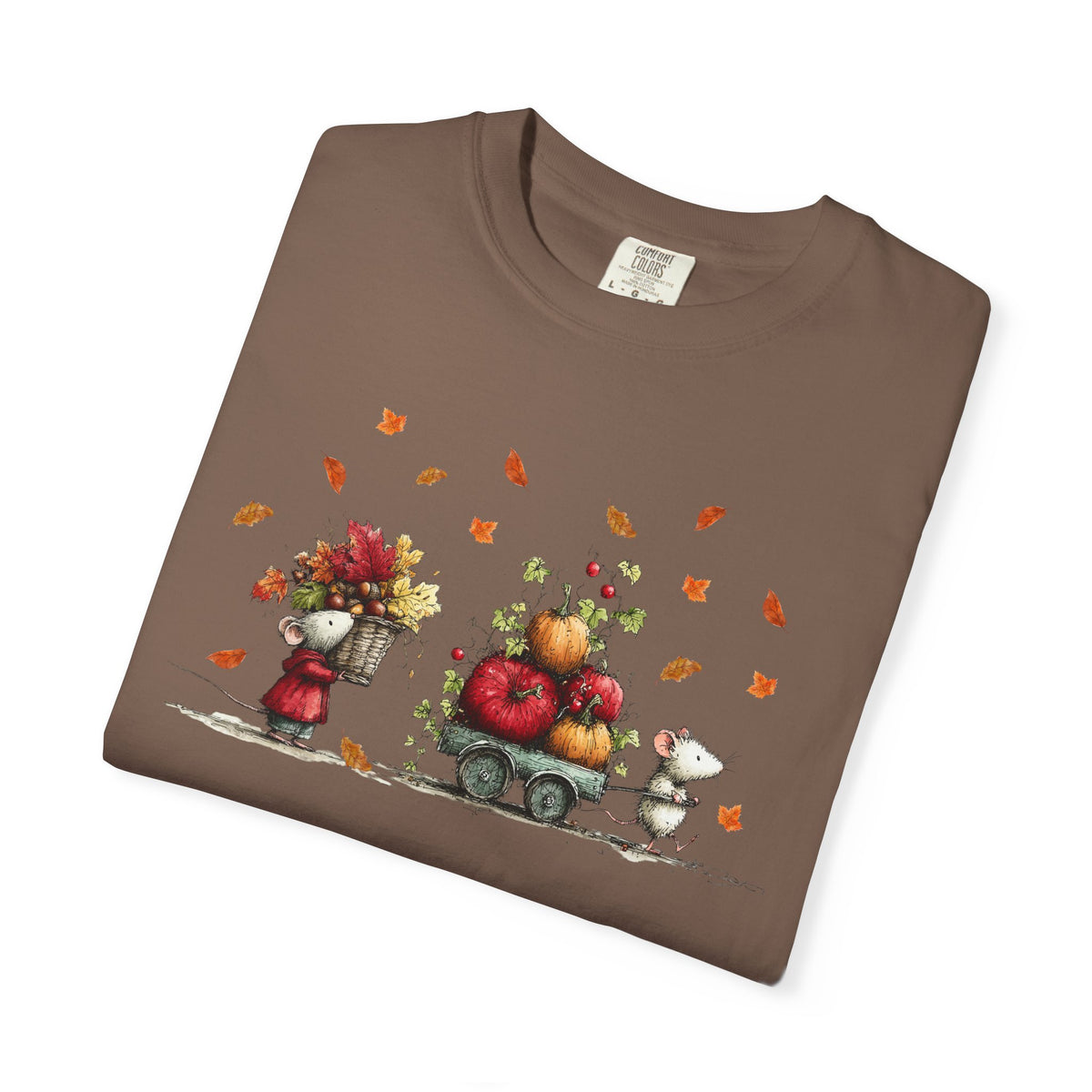 Comfort Color Fall Pumpkin Wagon Autumn Harvest T-Shirt, Thanksgiving Fall Leaves Shirt, Watercolor Pumpkin Apple Cart, Gift for Fall Lovers