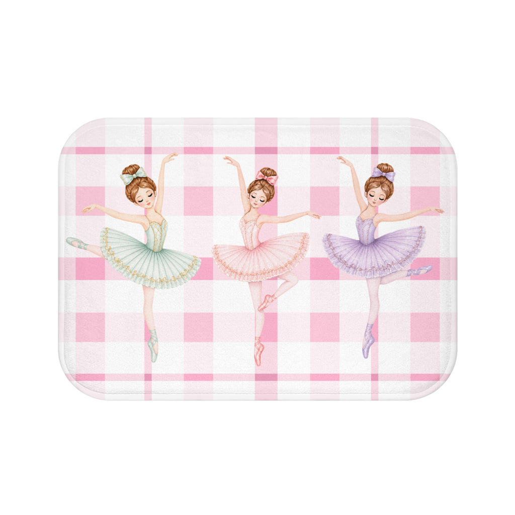 Ballerina Bath Mat, Pink Gingham Ballet Bathroom Rug, Girls Coquette Bathroom Decor, Dance Studio Gift, Pink Plaid Kids Bath Mat Nursery