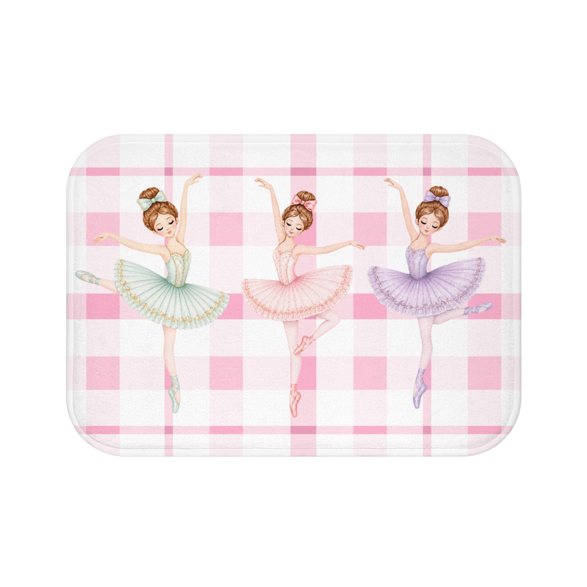 Ballerina Bath Mat, Pink Gingham Ballet Bathroom Rug, Girls Coquette Bathroom Decor, Dance Studio Gift, Pink Plaid Kids Bath Mat Nursery