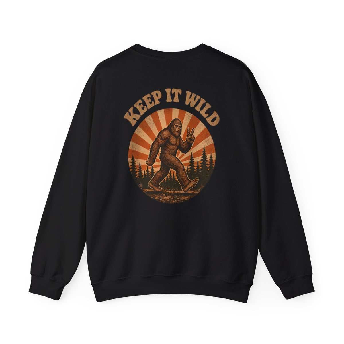 Keep It Wild Bigfoot Sweatshirt, Retro Sasquatch Sunset Graphic Tee, Outdoor Camping Nature Lover Gift, Unisex Crewneck Pullover