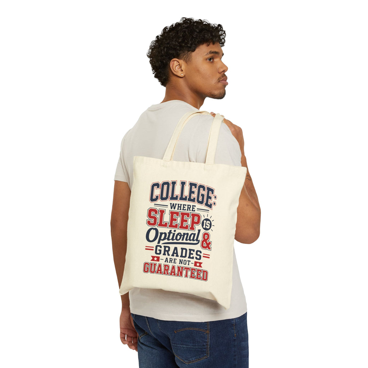 College Tote Bag, Funny Sleep Optional Grades Not Guaranteed, Canvas Tote for Students, College Humor Gift, Dorm Bag for Him Her