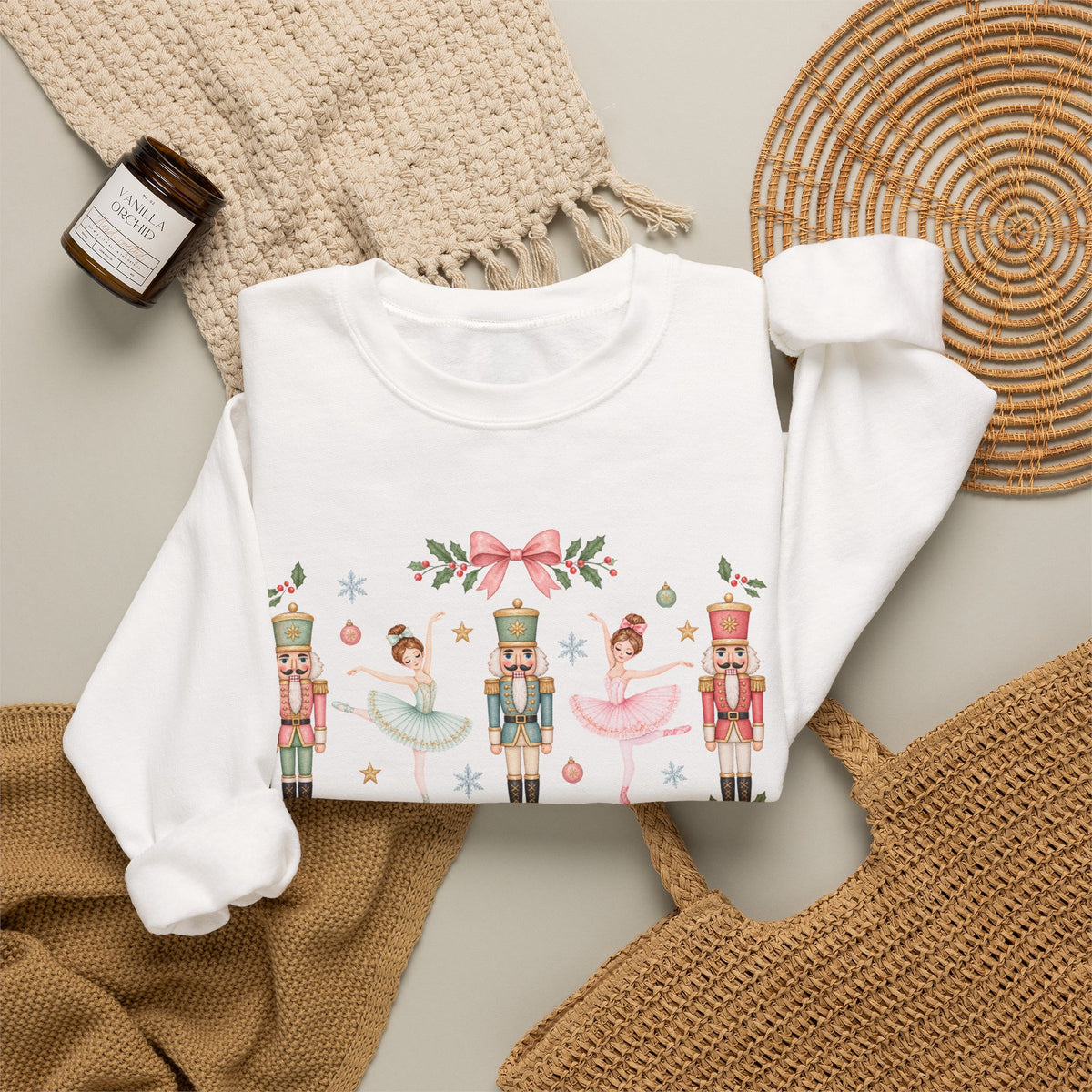 Pastel Nutcracker Sweatshirt, Ballerina Christmas Shirt, Pink Nutcracker Crewneck, Cute Holiday Sweater, Girly Christmas Gift for Her