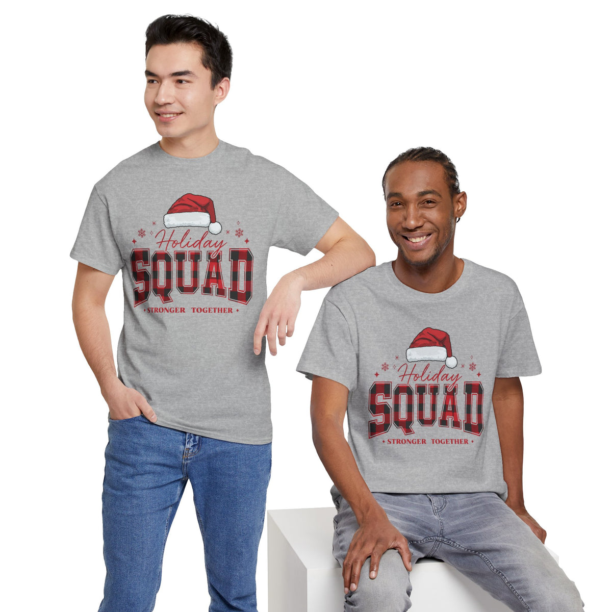 Holiday Squad Christmas Shirt | Stronger Together Tee | Santa Hat Varsity Design | Matching Family Xmas T-Shirt | Group Holiday Gift