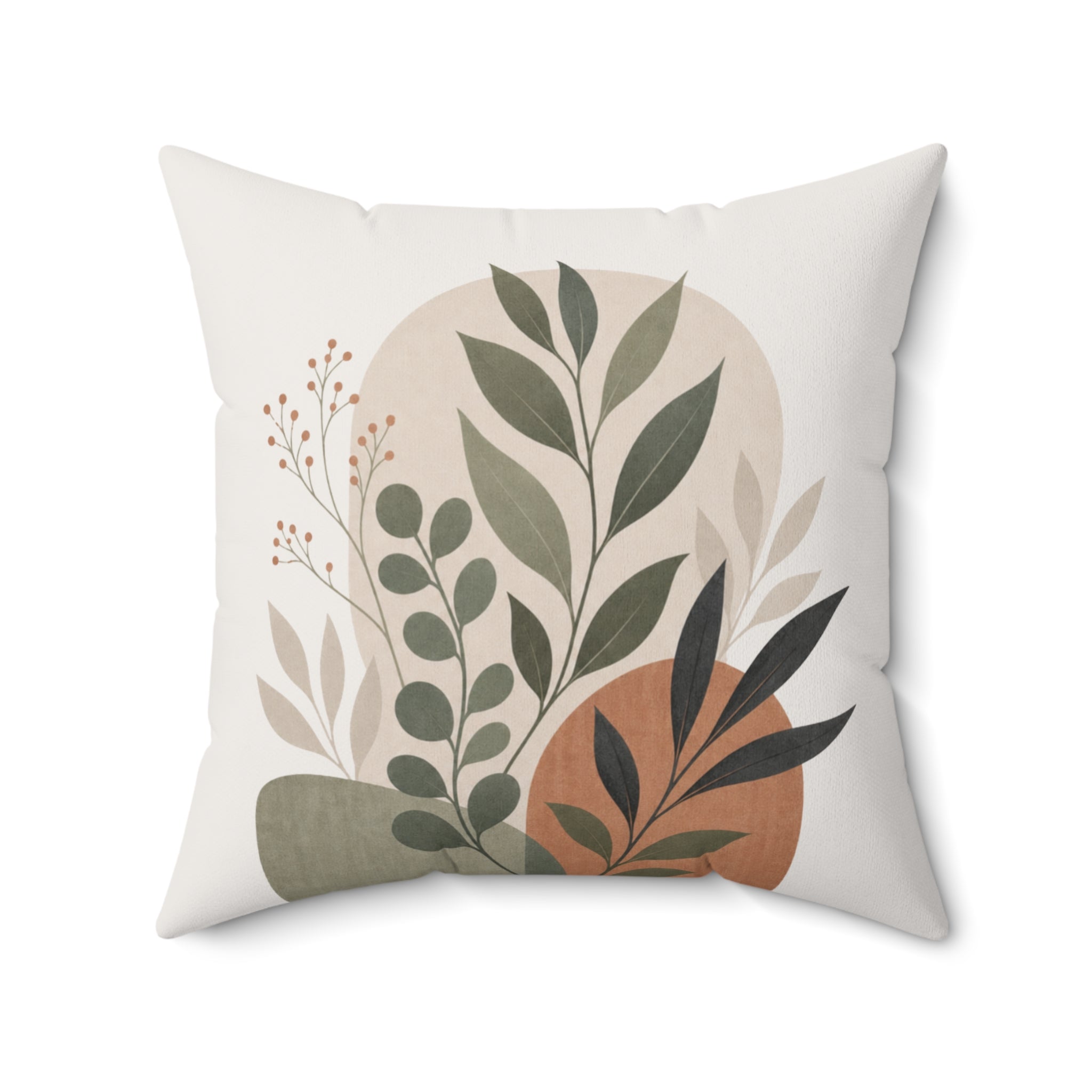 Boho Botanical Throw Pillow Cover, Sage Green Terracotta Floral Leaf Pillow Case, Mid Century Modern Plant Decor, Cottagecore Sofa Cushion