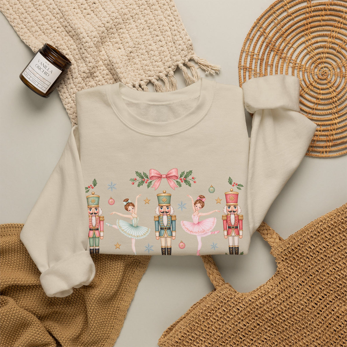 Pastel Nutcracker Sweatshirt, Ballerina Christmas Shirt, Pink Nutcracker Crewneck, Cute Holiday Sweater, Girly Christmas Gift for Her