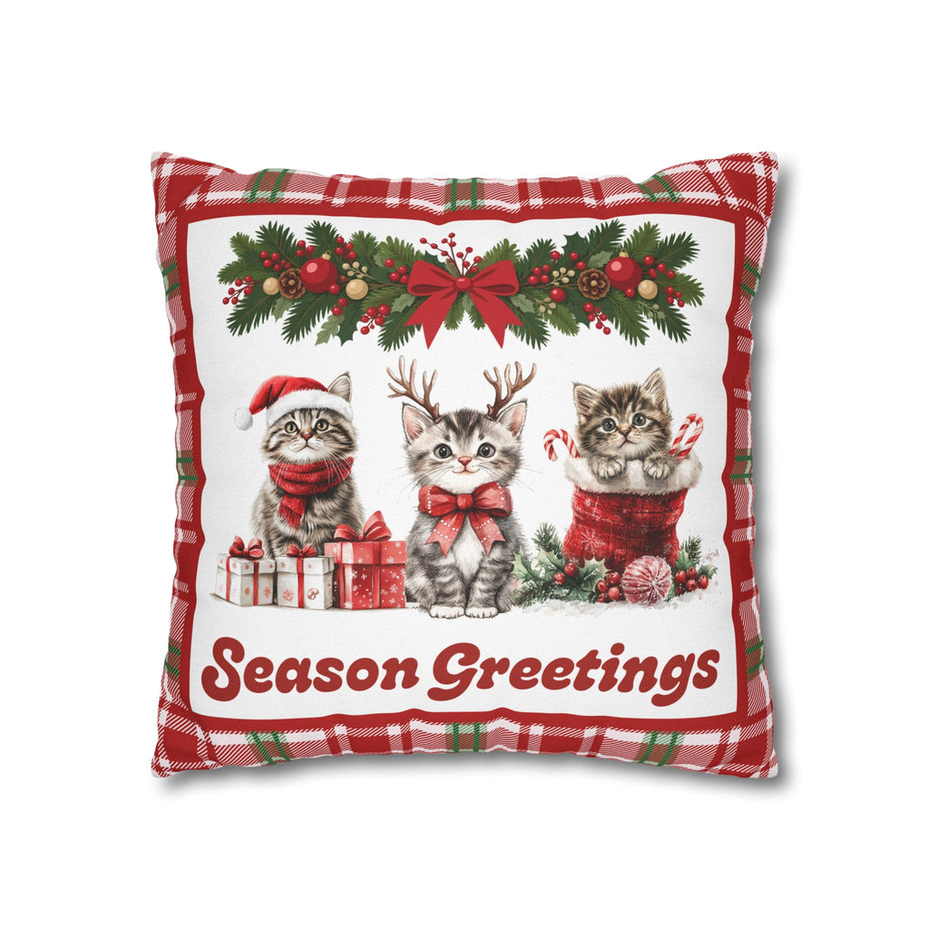 Christmas Kittens Pillow Cover, Cute Cat Holiday Throw Pillow, Red Plaid Snowflake Reversible Cover, Season Greetings Cat Lover Gift