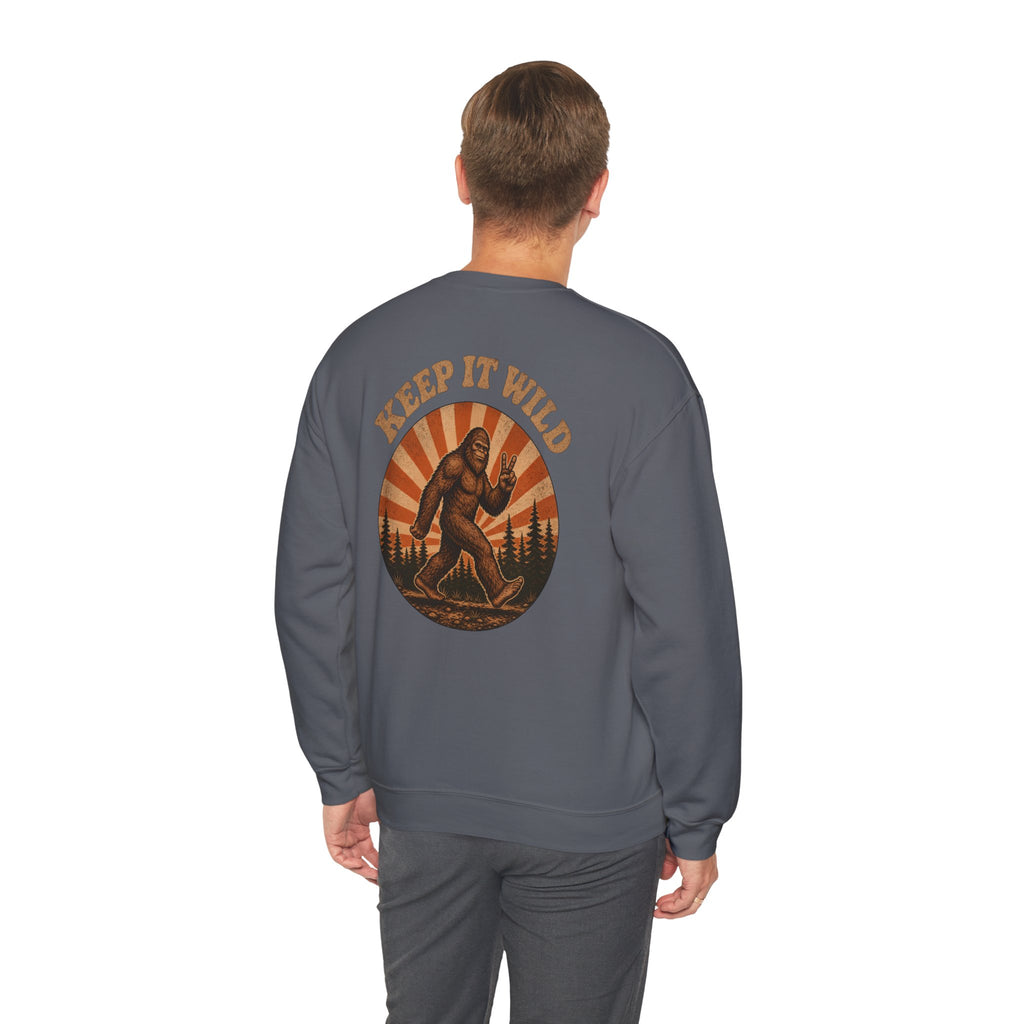 Keep It Wild Bigfoot Sweatshirt, Retro Sasquatch Sunset Graphic Tee, Outdoor Camping Nature Lover Gift, Unisex Crewneck Pullover