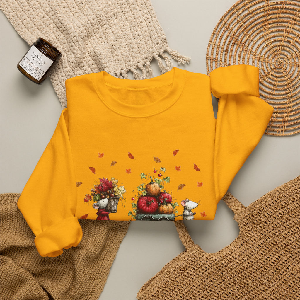 Fall Pumpkin Wagon Cute Autumn Harvest Sweatshirt, Thanksgiving Fall Leaves Shirt, Watercolor Pumpkin Apple Cart, Gift for Fall Lovers