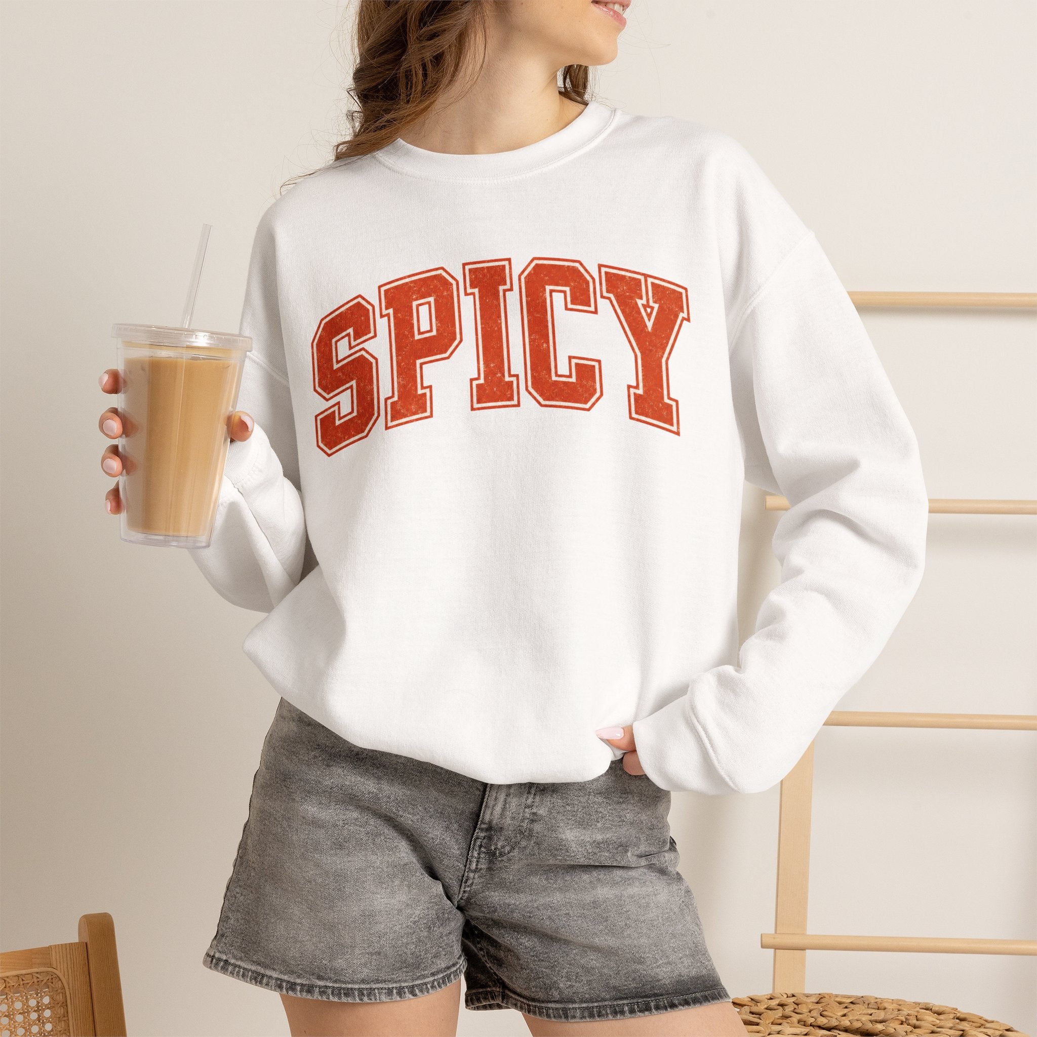 Spicy Varsity Letter Sweatshirt, Funny Collegiate Crewneck, Sarcastic Women's Sweatshirt, Trendy Oversized Fall Pullover, Sassy Gift Idea