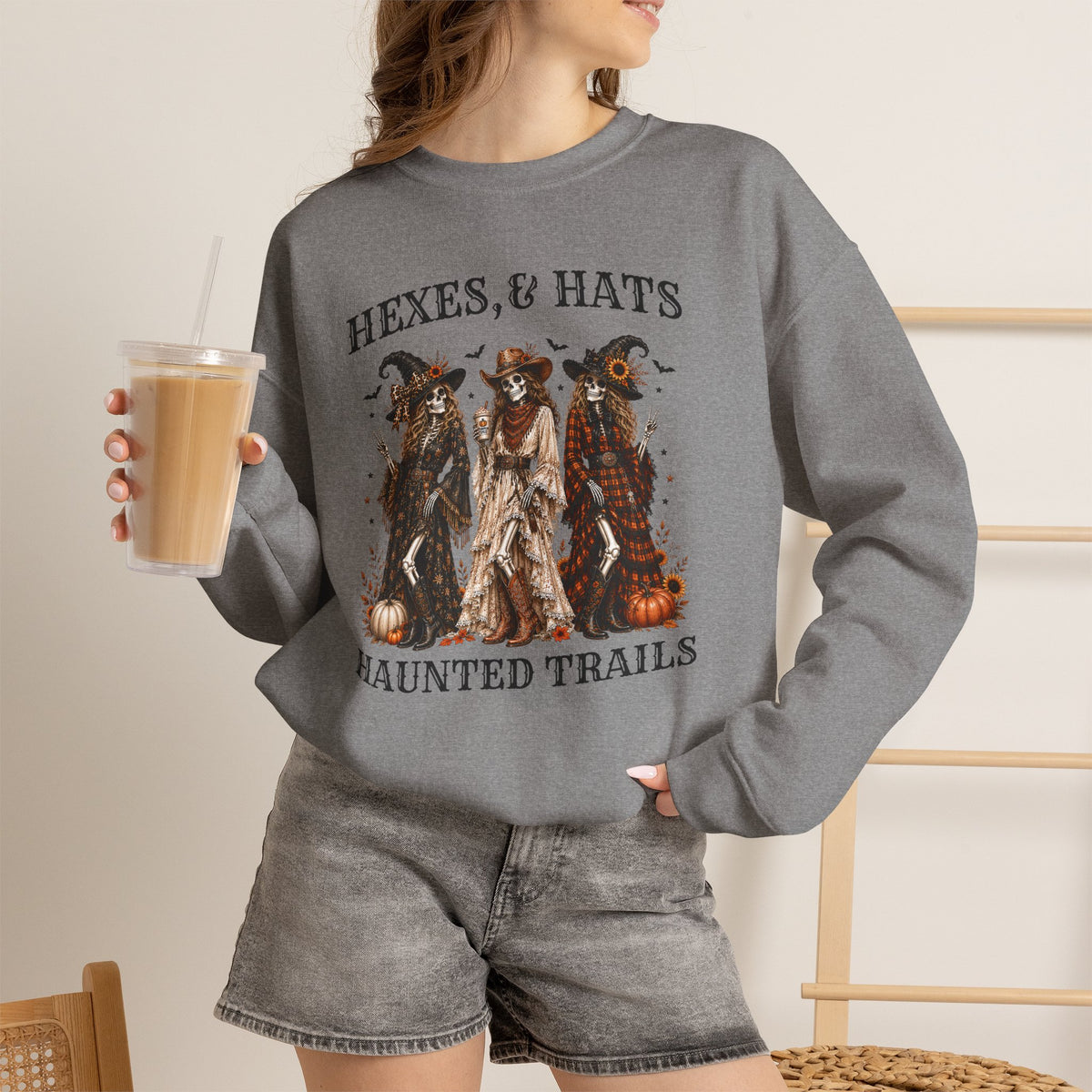 Hexes & Hats Haunted Trails Sweatshirt, Western Halloween Crewneck, Cowgirl Witch Sweater, Spooky Cowgirl Fall Shirt, Rodeo Halloween Gift