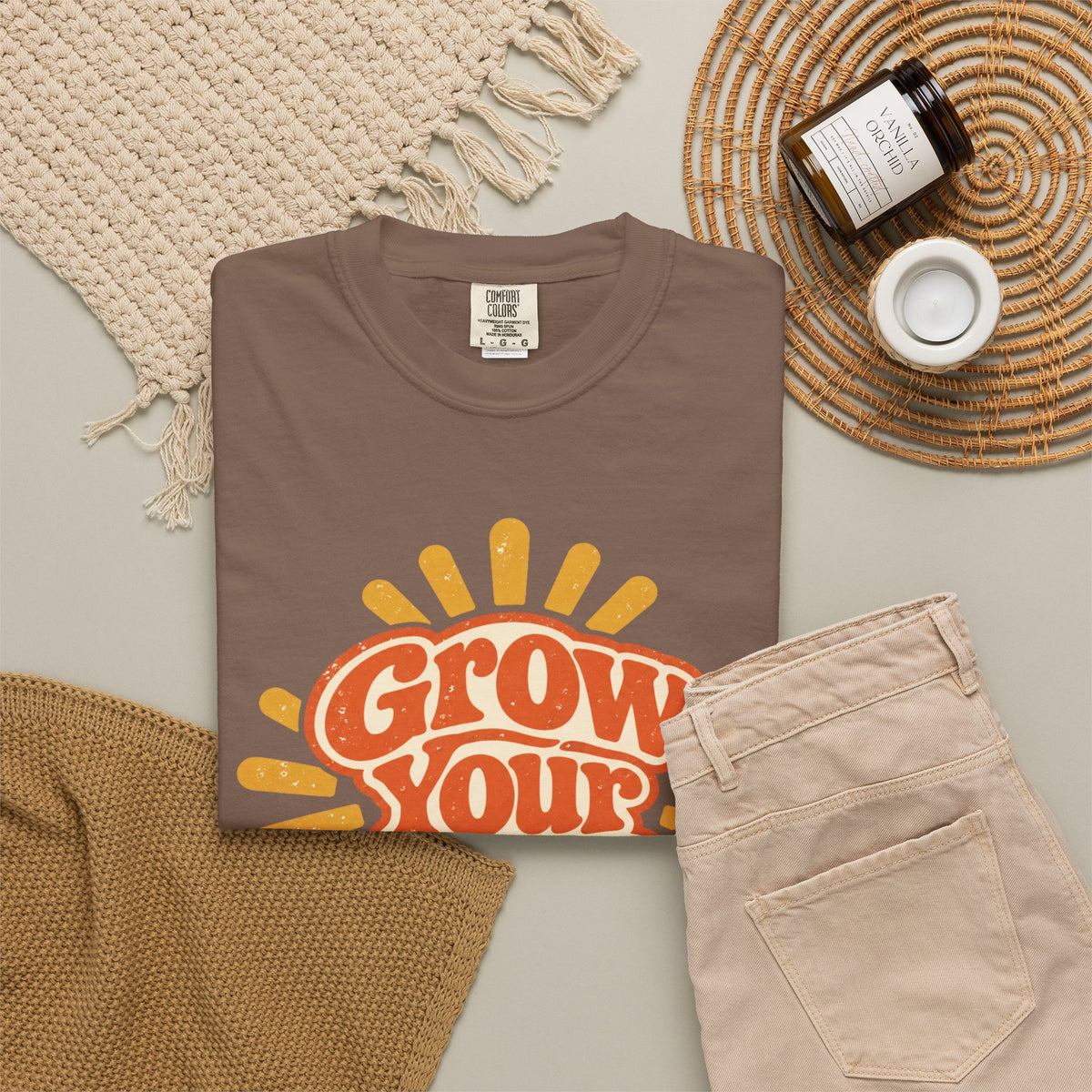 Comfort Color Grow Your Own Way Shirt, Retro Sunburst Graphic Tee, Boho Motivational T-Shirt, Positive Vibes Gift for Her, Inspirational