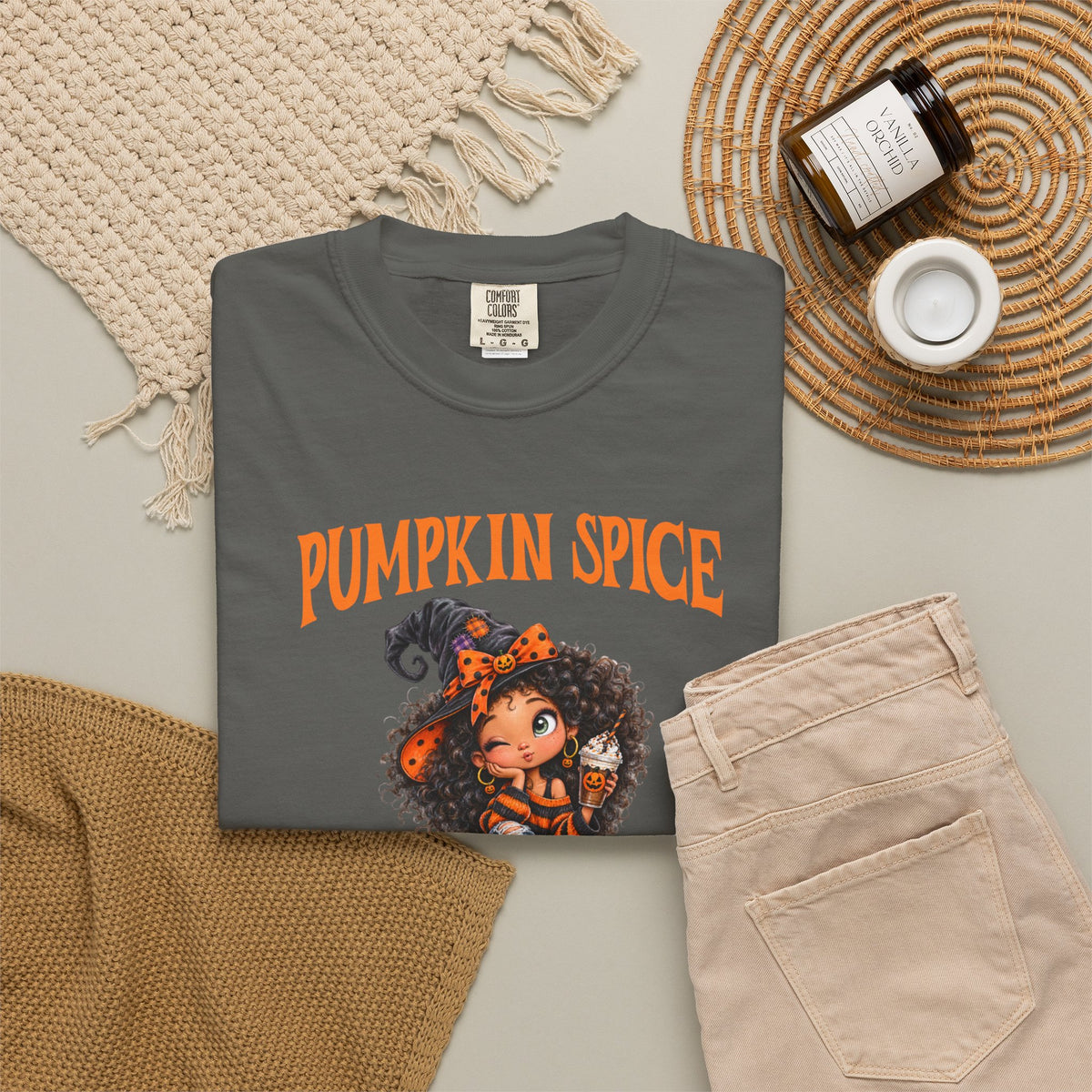 Pumpkin Comfort Colors Spice and Everything Nice T-Shirt, Cute Halloween and Fall Crewneck Trendy T-Shirt, Autumn Coffee Fall Shirt Gift