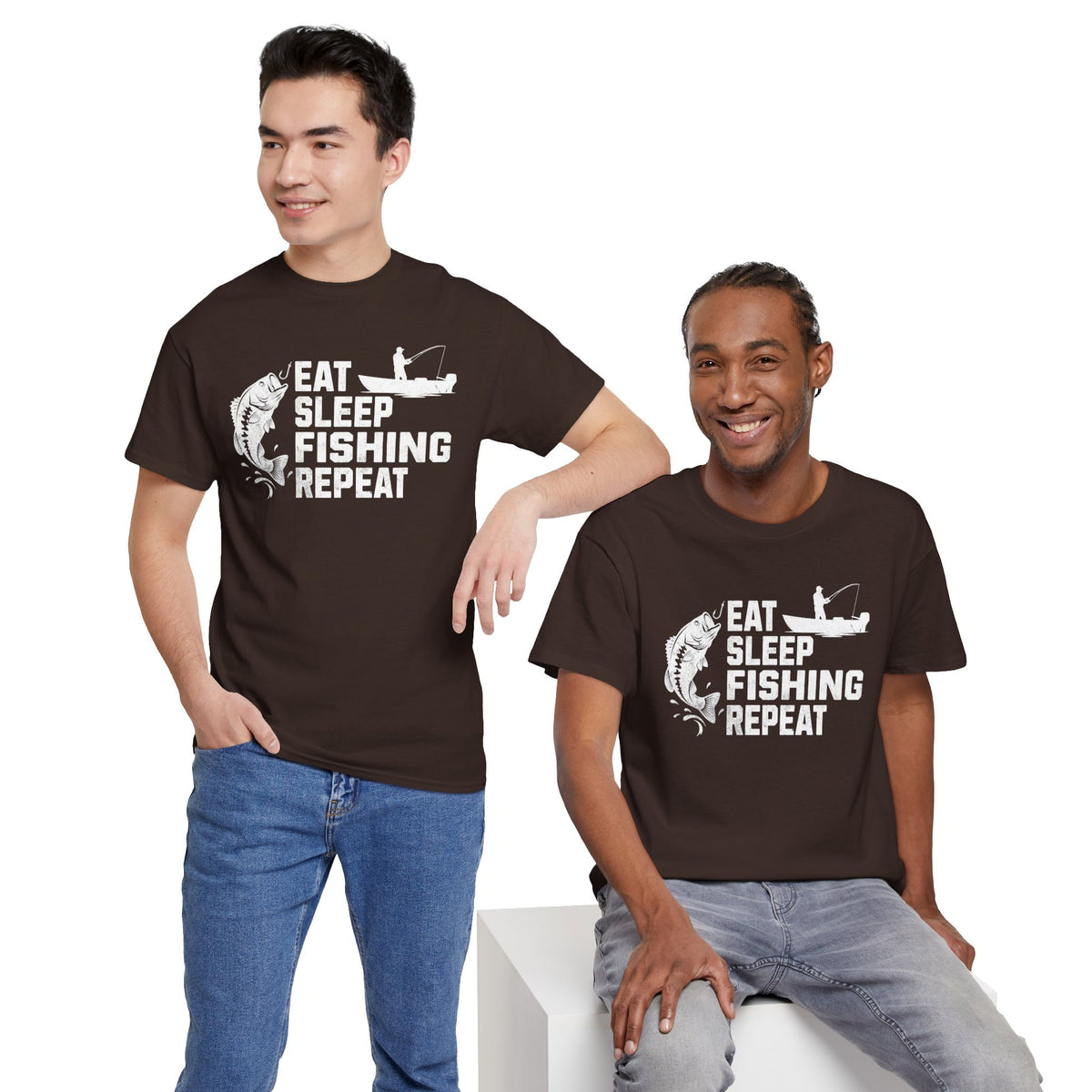 Eat Sleep Fishing Repeat Tee | Fishing Shirt, Bass Angler Graphic, Vintage Style Grunge T-Shirt, Fishing Lover Tee, Unisex, Men's T-Shirt