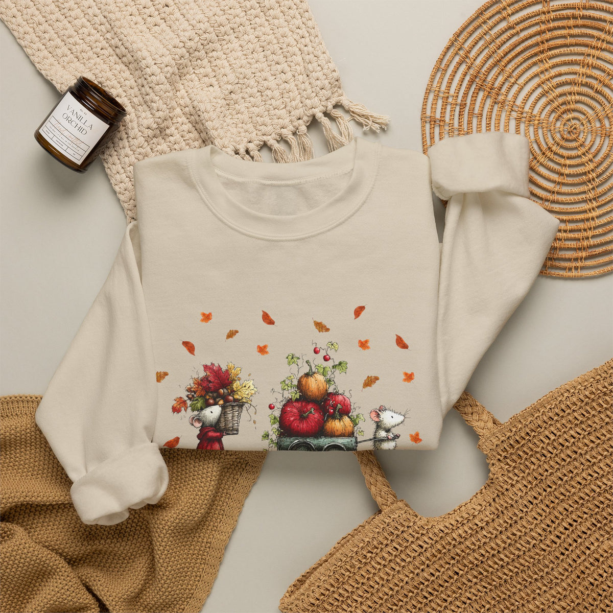 Fall Pumpkin Wagon Cute Autumn Harvest Sweatshirt, Thanksgiving Fall Leaves Shirt, Watercolor Pumpkin Apple Cart, Gift for Fall Lovers