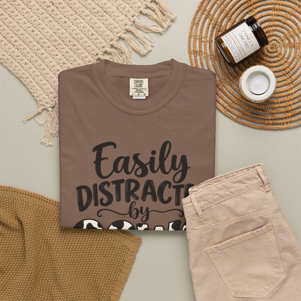 Comfort Color Easily Distracted By Cows T-Shirt, Cow Print Crewneck, Funny Farm Shirt, Cow Lover Gift, Farm Life Top, Country Girl