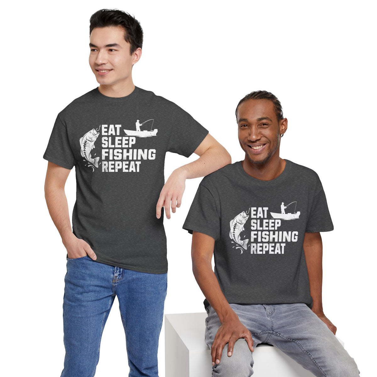 Eat Sleep Fishing Repeat Tee | Fishing Shirt, Bass Angler Graphic, Vintage Style Grunge T-Shirt, Fishing Lover Tee, Unisex, Men's T-Shirt