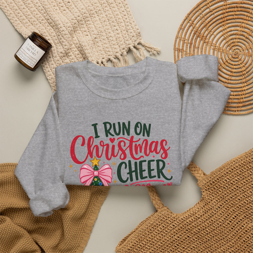 Christmas Mom Sweatshirt, I Run On Christmas Cheer And Mom Fuel, Funny Holiday Shirt, Coffee Lover Mom Gift, Xmas Tree Crewneck